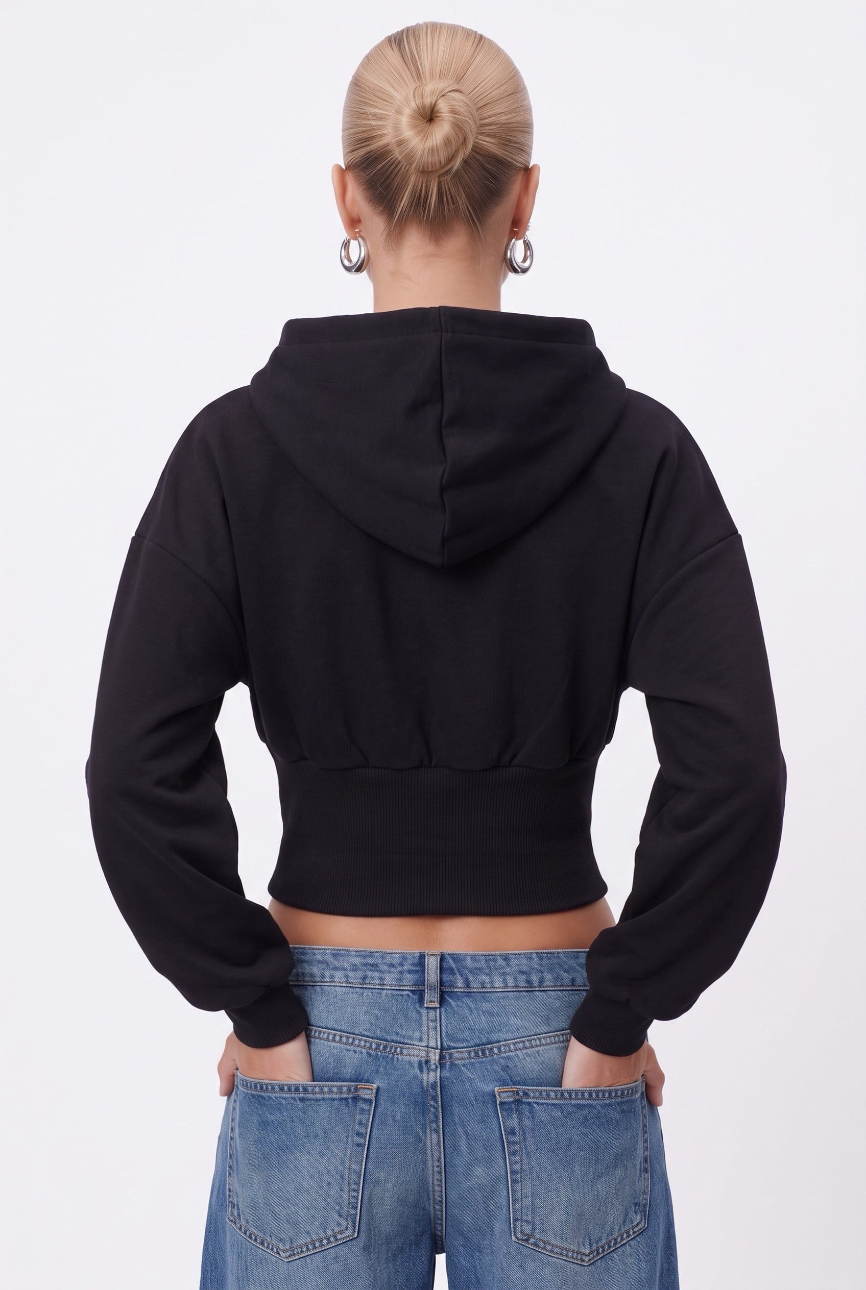 Kadın Novis Beli Lastikli Slim Kalıp Siyah Kapüşonlu Sweatshirt