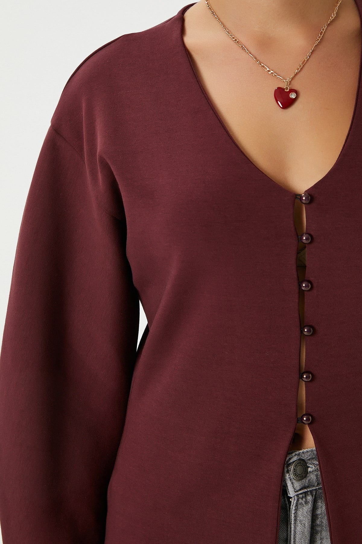 Kadın Osea Premium Bele Oturan Bordo Şık Düğme Detay Peplum Bluz