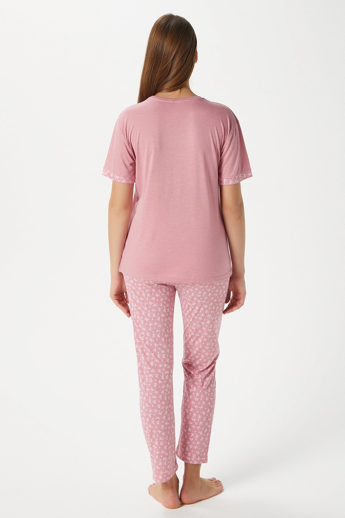 Kadın Pretty Woman Viskon Bisiklet Yaka Kısa Kol Pembe Alt Üst Pijama Takımı