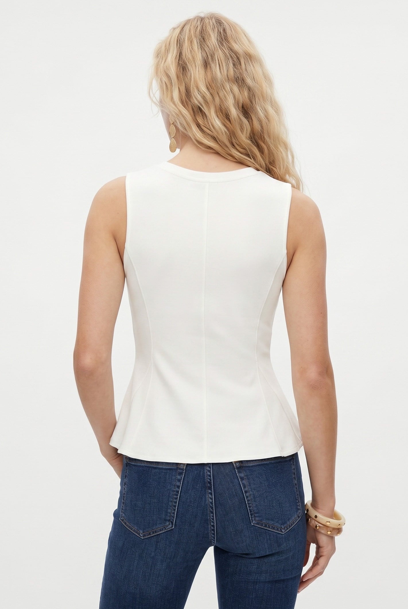 Kadın Rowe %100 Pamuk Peplum Sıfır Kol Ekru Bluz