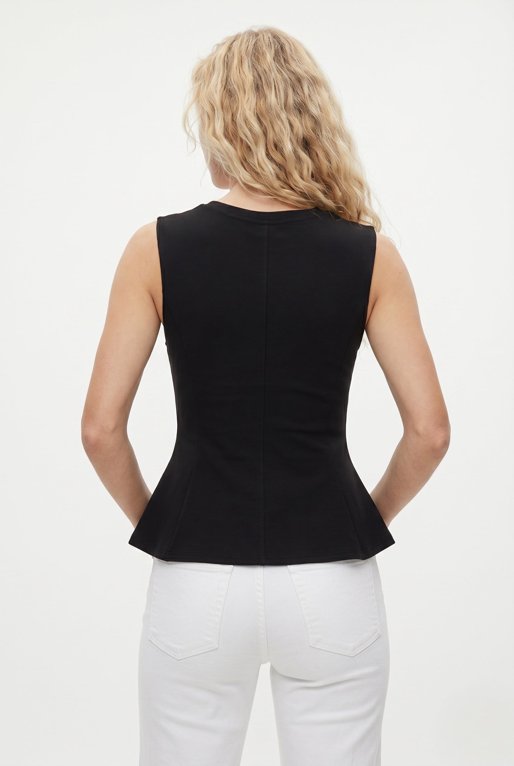 Kadın Rowe %100 Pamuk Peplum Sıfır Kol Siyah Bluz