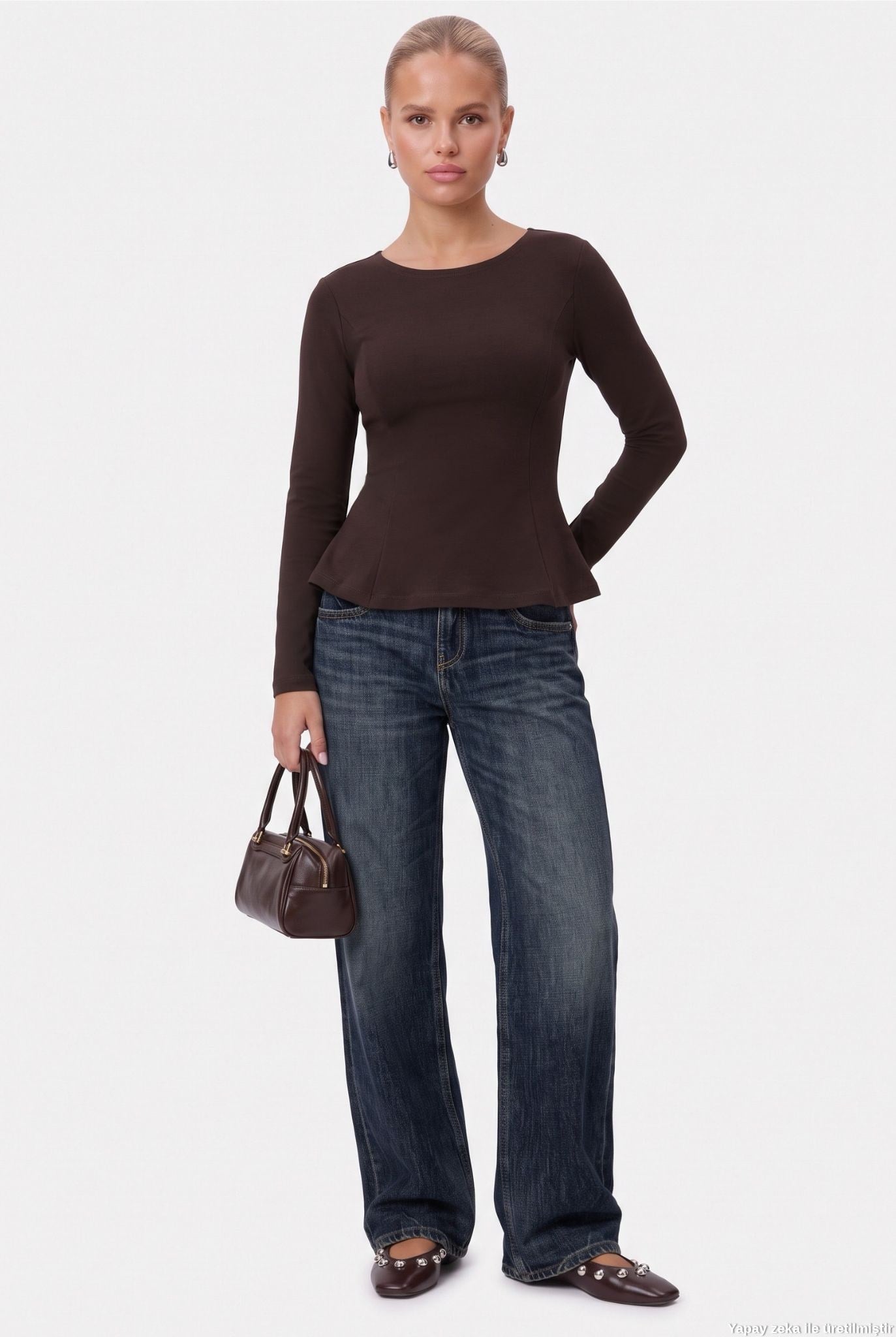 Kadın Runa New Premium Acı Kahverengi Peplum Bluz