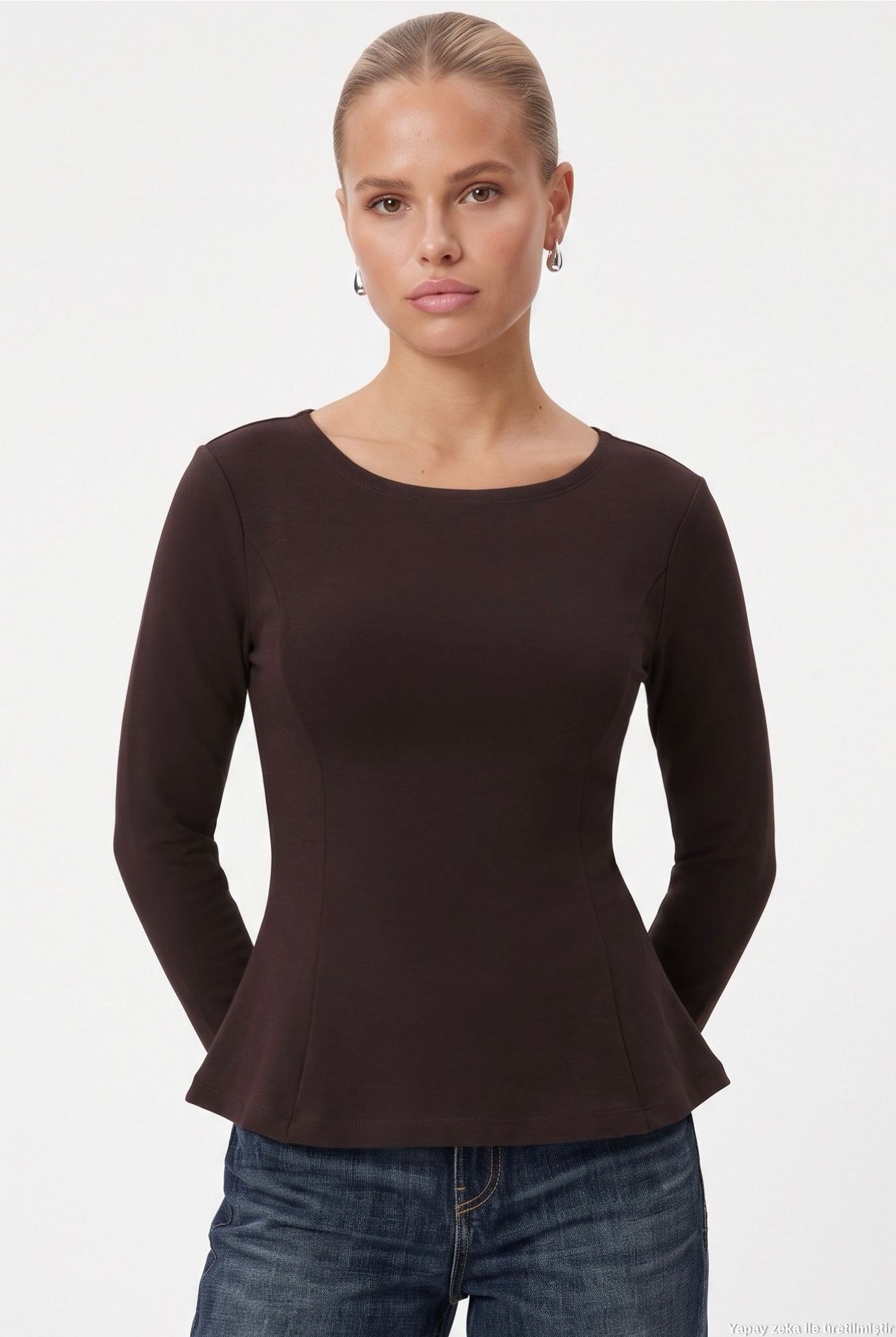 Kadın Runa New Premium Acı Kahverengi Peplum Bluz