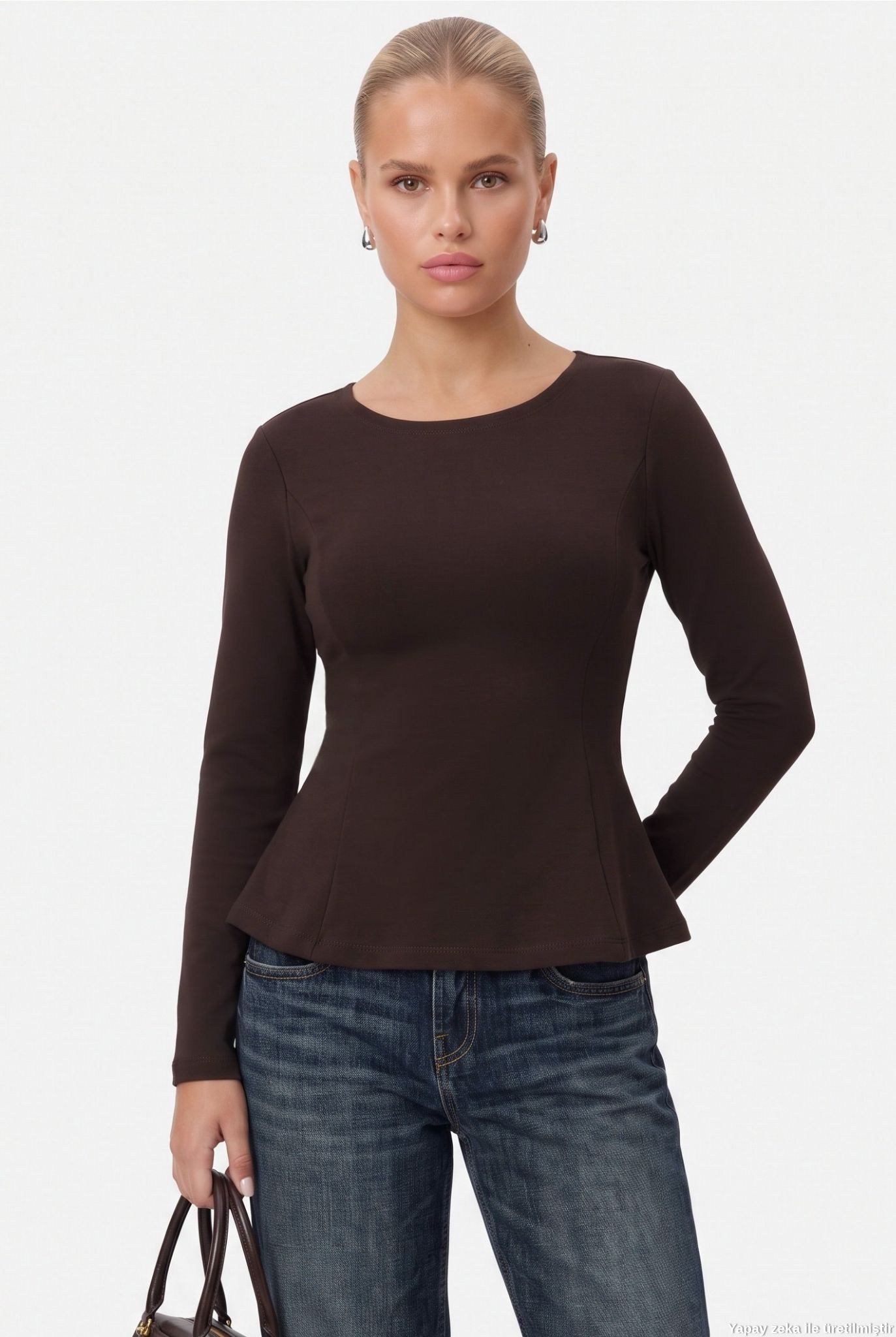 Kadın Runa New Premium Acı Kahverengi Peplum Bluz