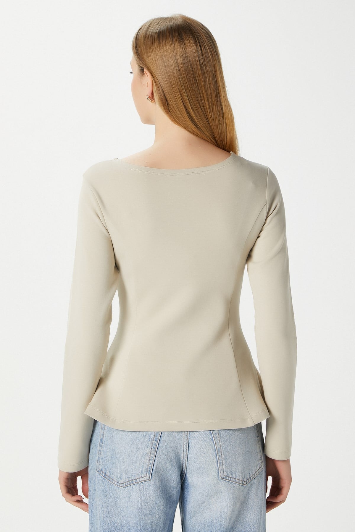 Kadın Runa Premium Bej Peplum Bluz