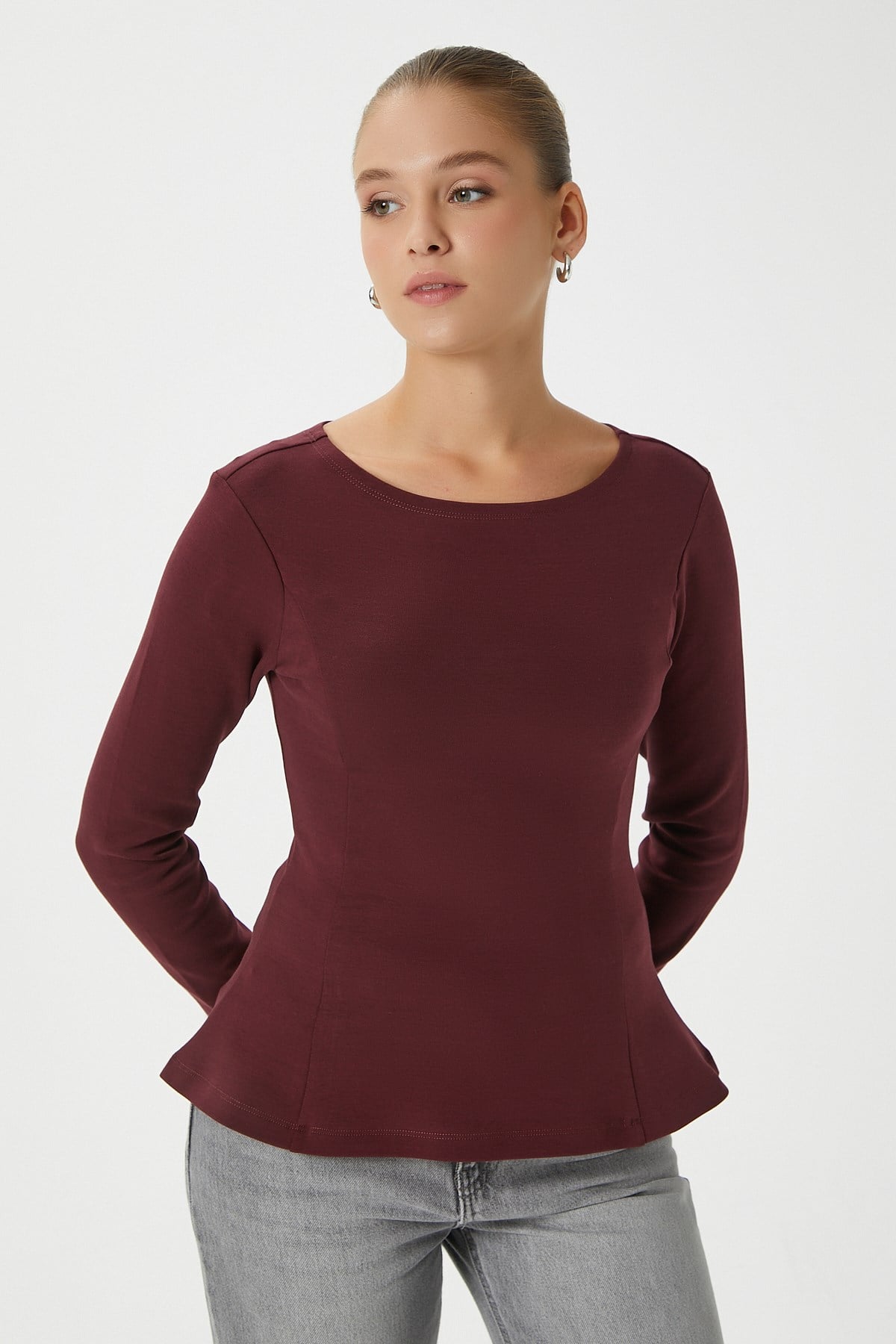 Kadın Runa Premium Bordo Peplum Bluz