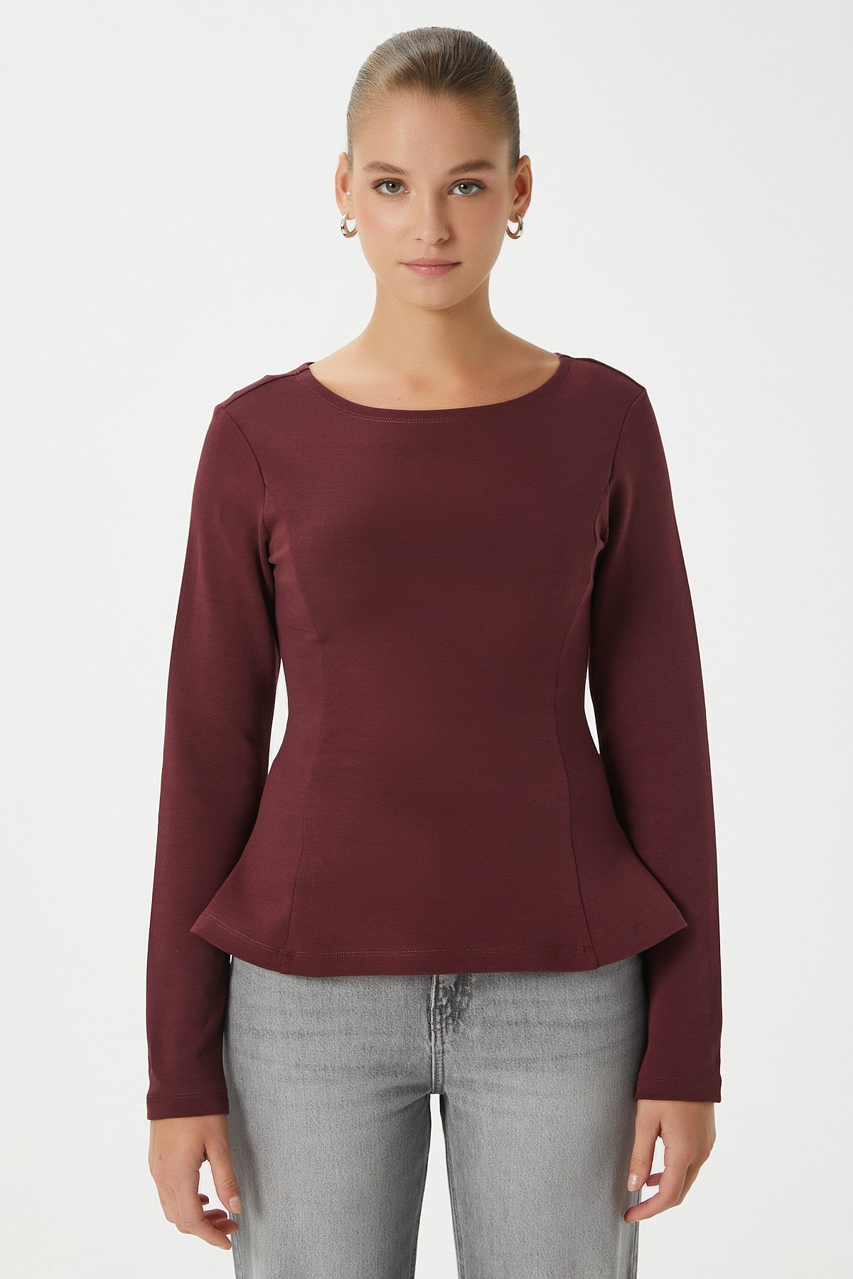 Kadın Runa Premium Bordo Peplum Bluz