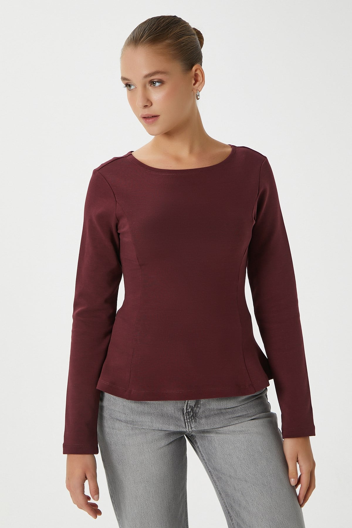 Kadın Runa Premium Bordo Peplum Bluz
