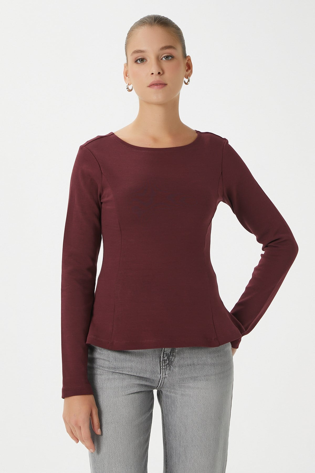 Kadın Runa Premium Bordo Peplum Bluz