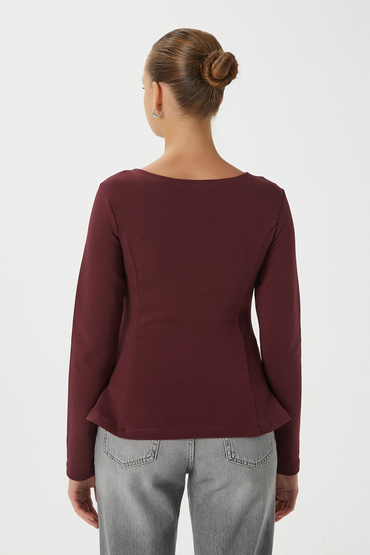 Kadın Runa Premium Bordo Peplum Bluz
