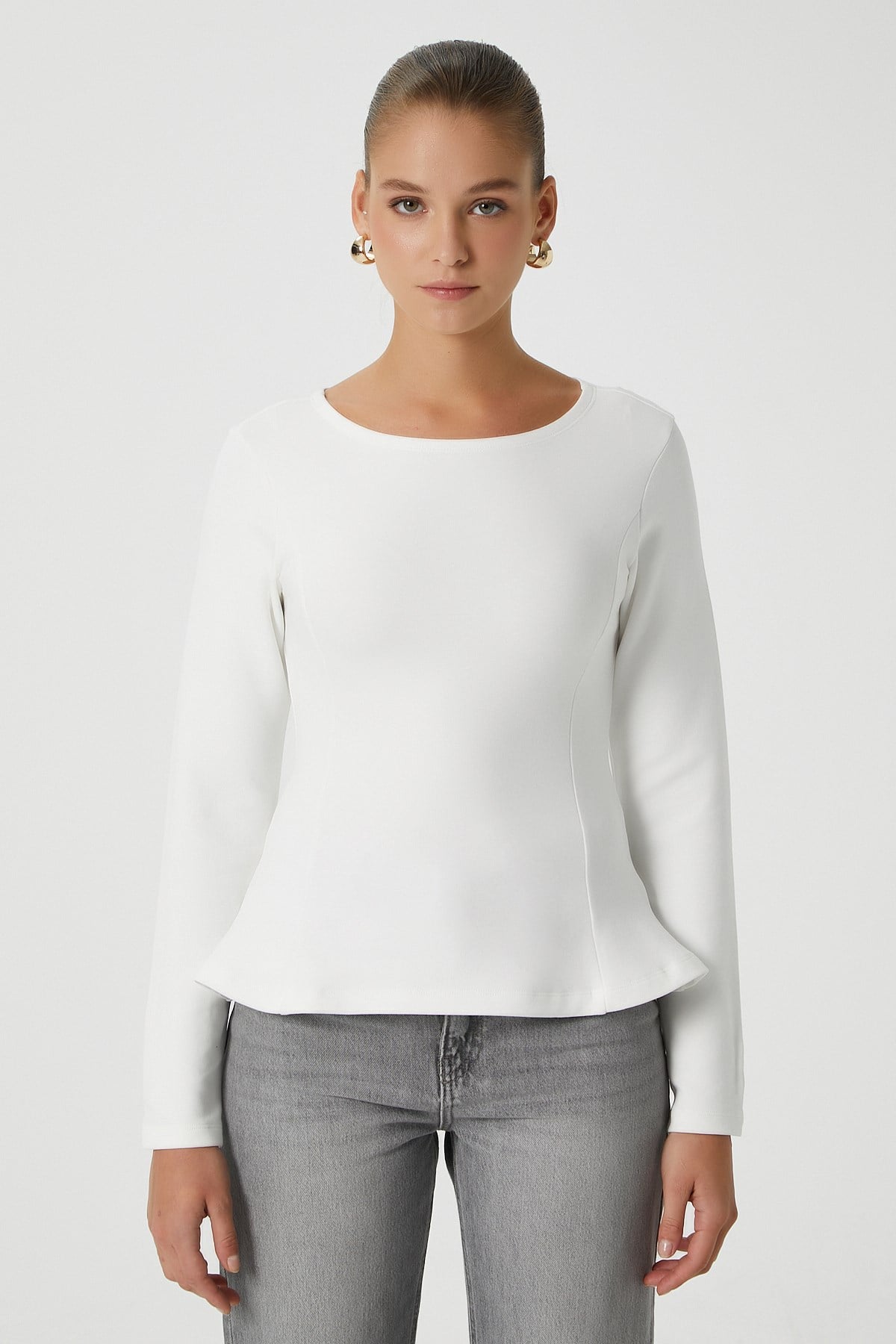 Kadın Runa Premium Ekru Peplum Bluz