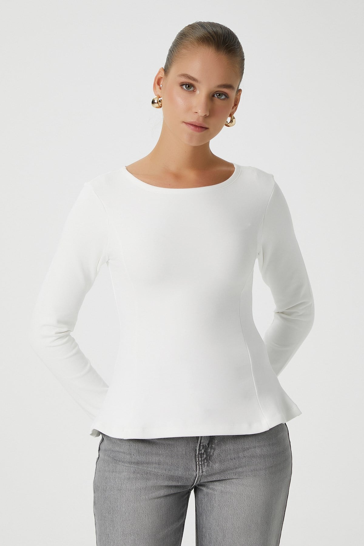 Kadın Runa Premium Ekru Peplum Bluz