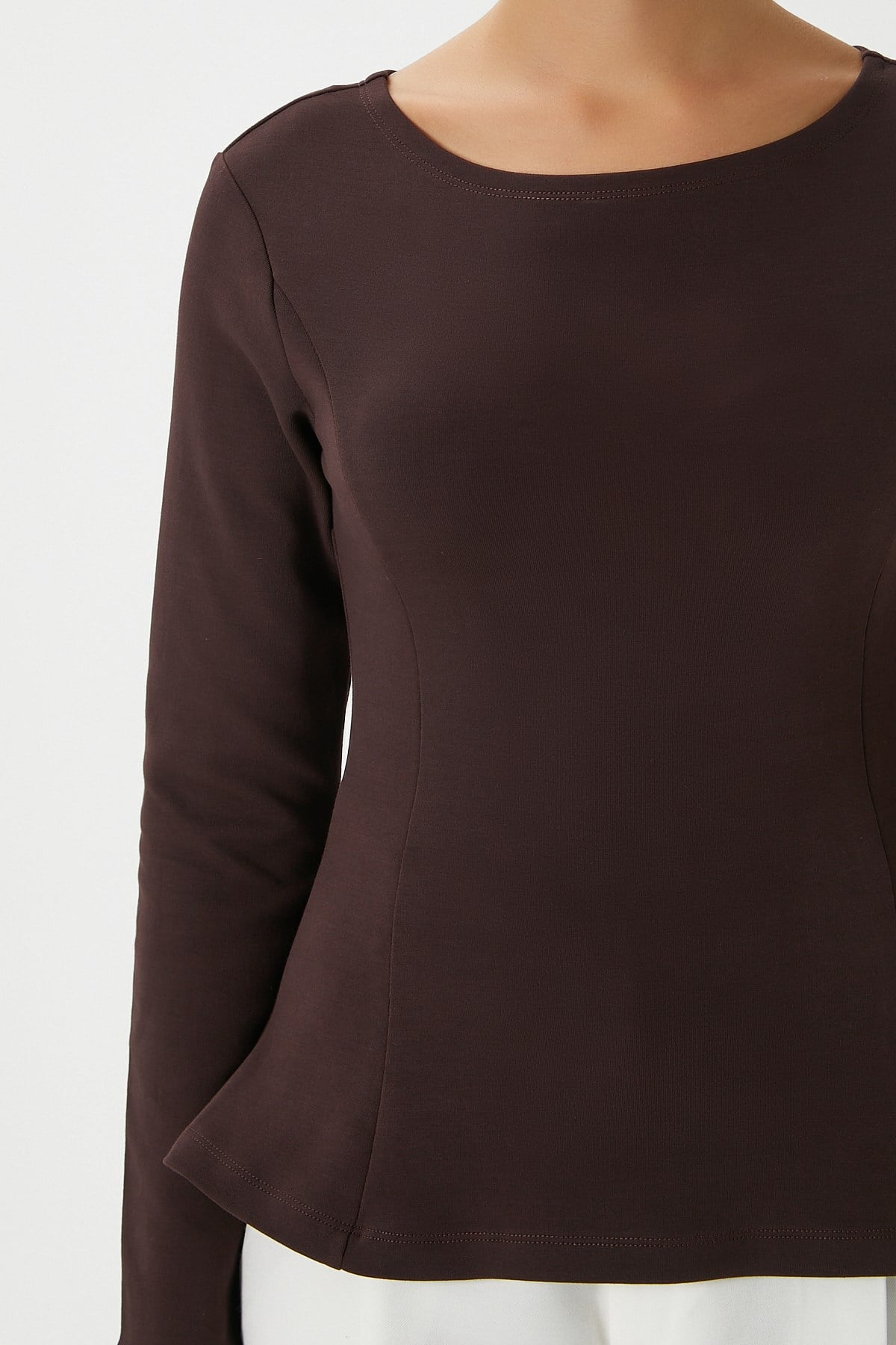 Kadın Runa Premium Kahverengi Peplum Bluz