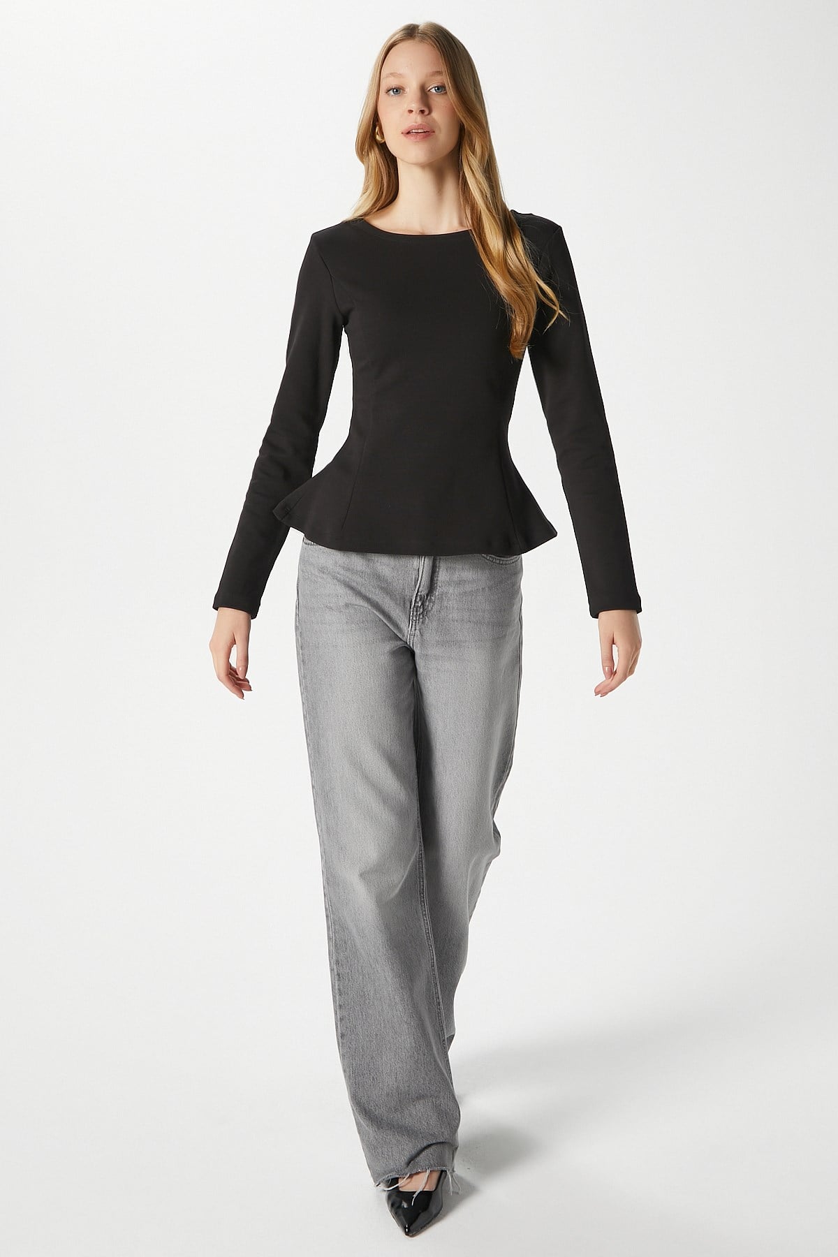 Kadın Runa Premium Siyah Peplum Bluz