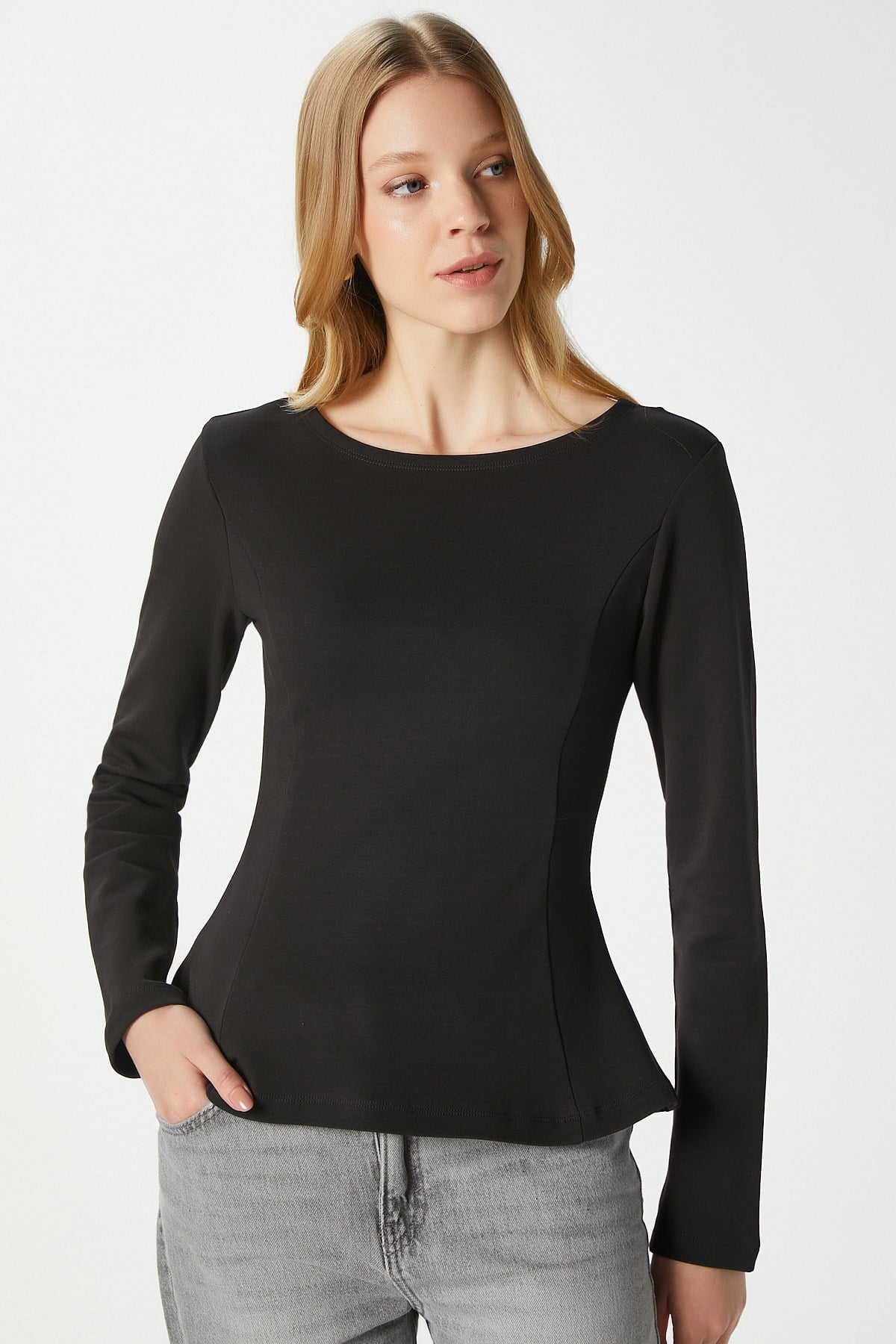 Kadın Runa Premium Siyah Peplum Bluz