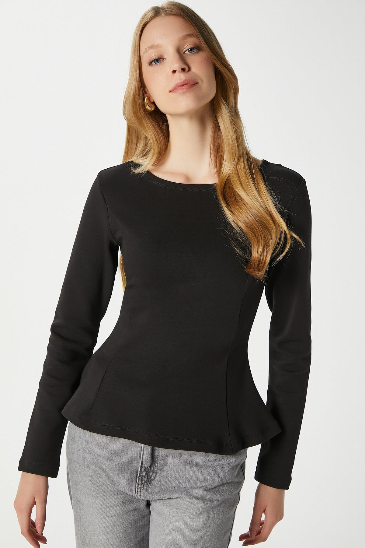 Kadın Runa Premium Siyah Peplum Bluz
