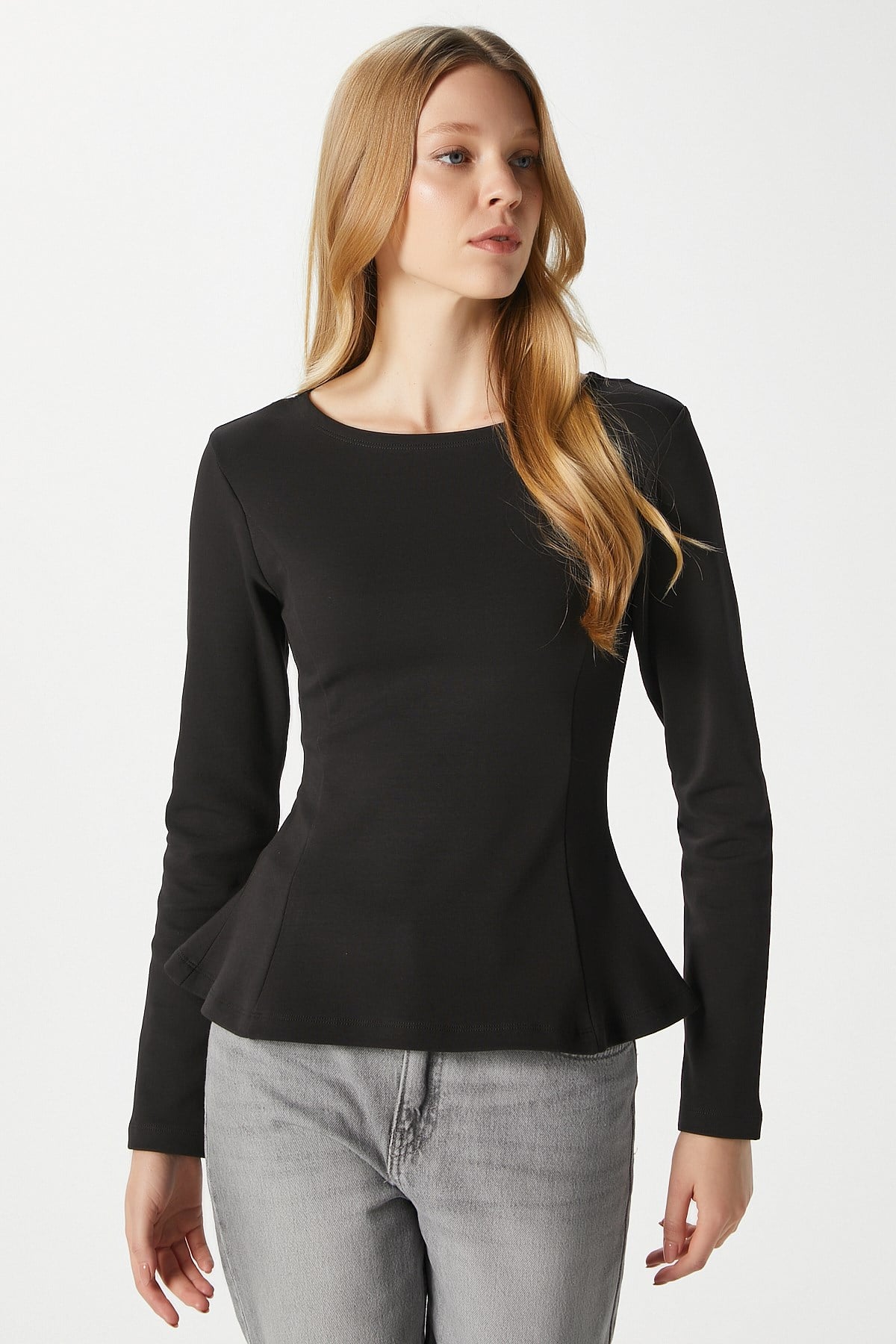 Kadın Runa Premium Siyah Peplum Bluz