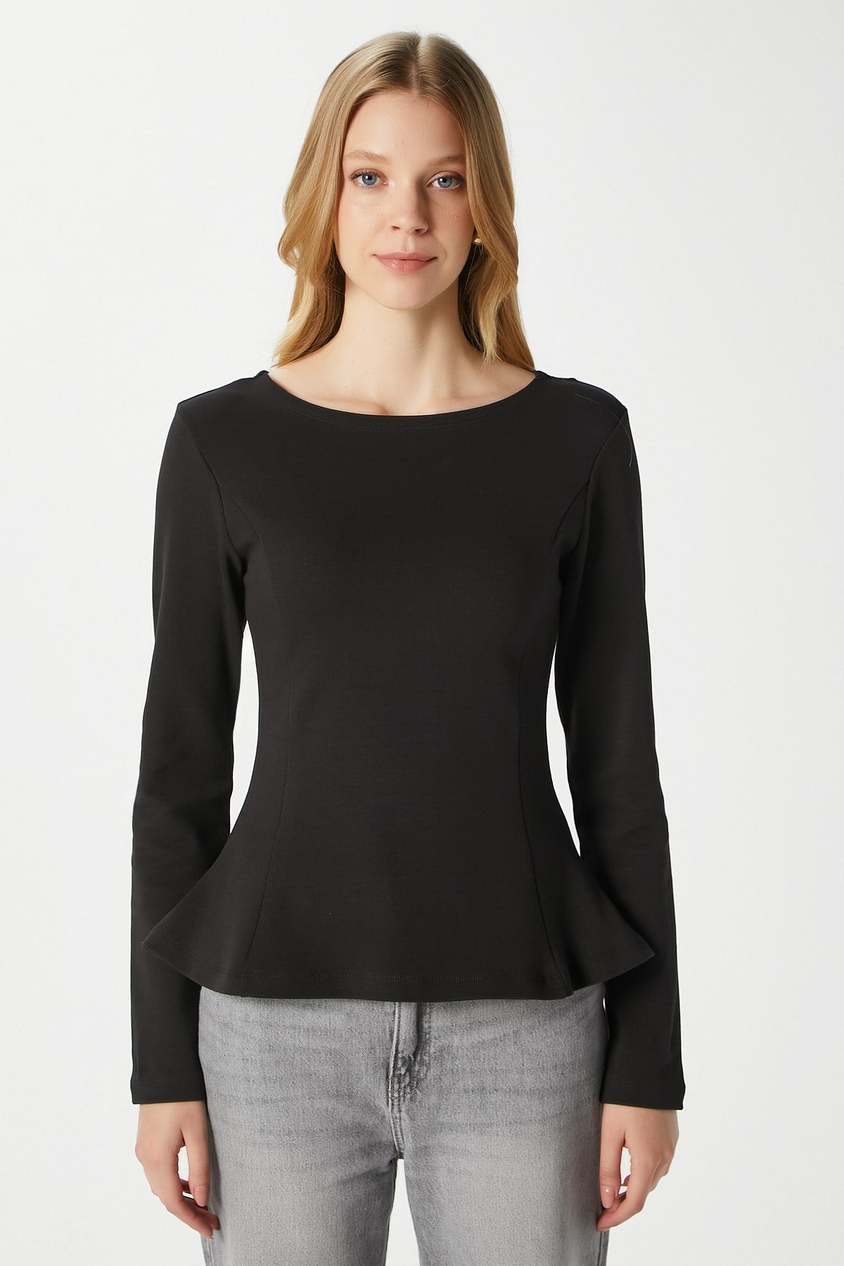 Kadın Runa Premium Siyah Peplum Bluz