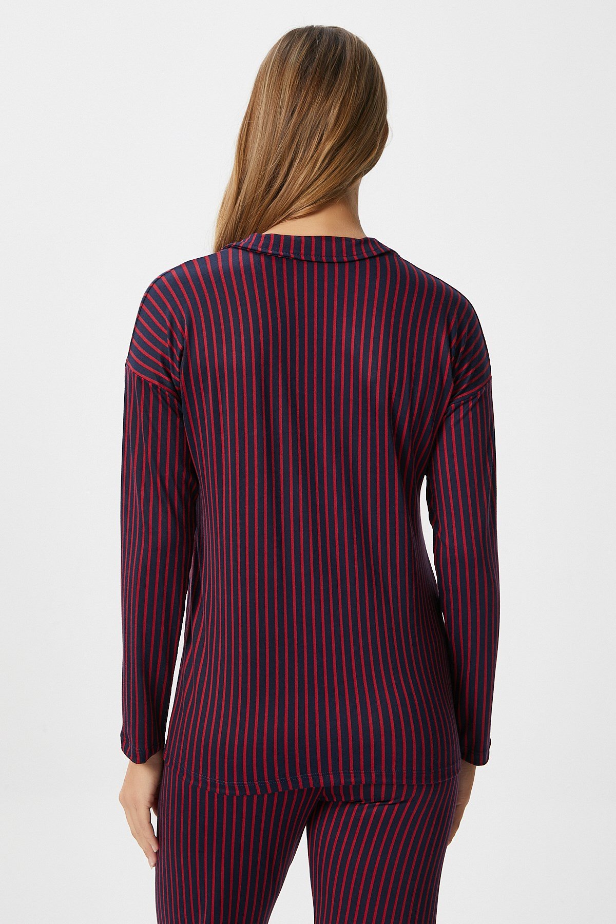 Kadın Secret Extra Soft Lacivert Bordo Çizgili Pijama Takımı