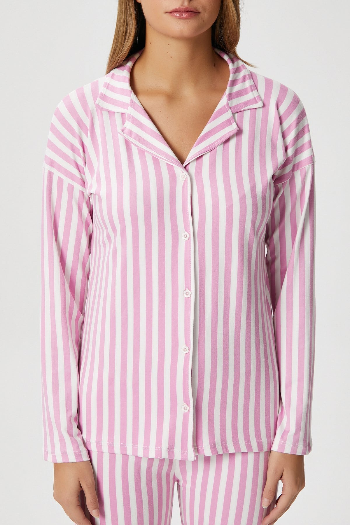 Kadın Secret Extra Soft Pembe Beyaz  Çizgili Pijama Takım