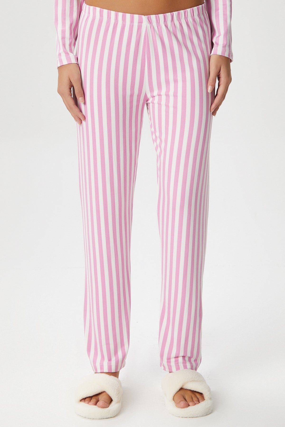 Kadın Secret Extra Soft Pembe Beyaz  Çizgili Pijama Takım