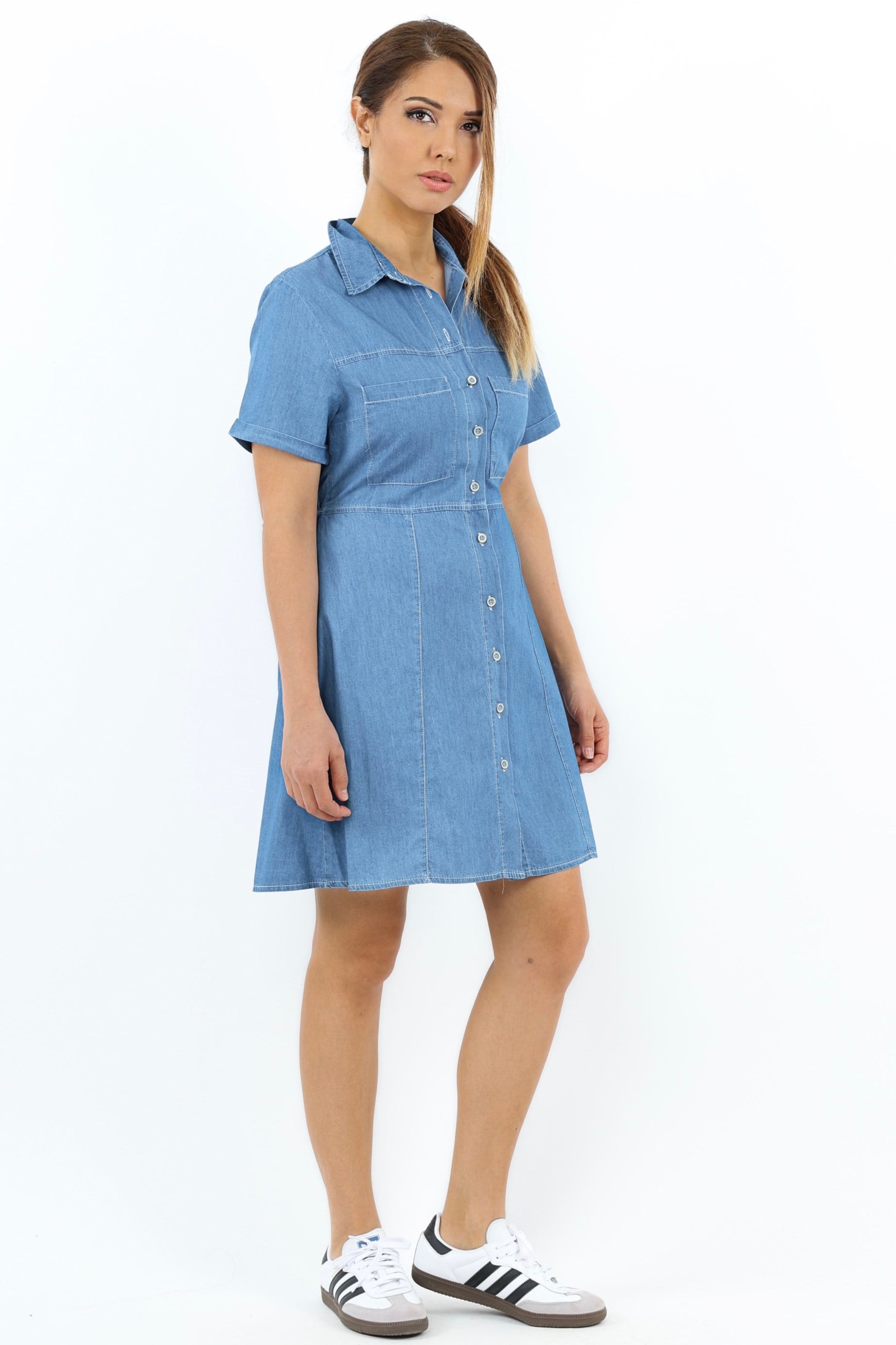 Kadın Soft Denim Bel Lastikli Serta Koyu Mavi İnce Pamuk Elbise