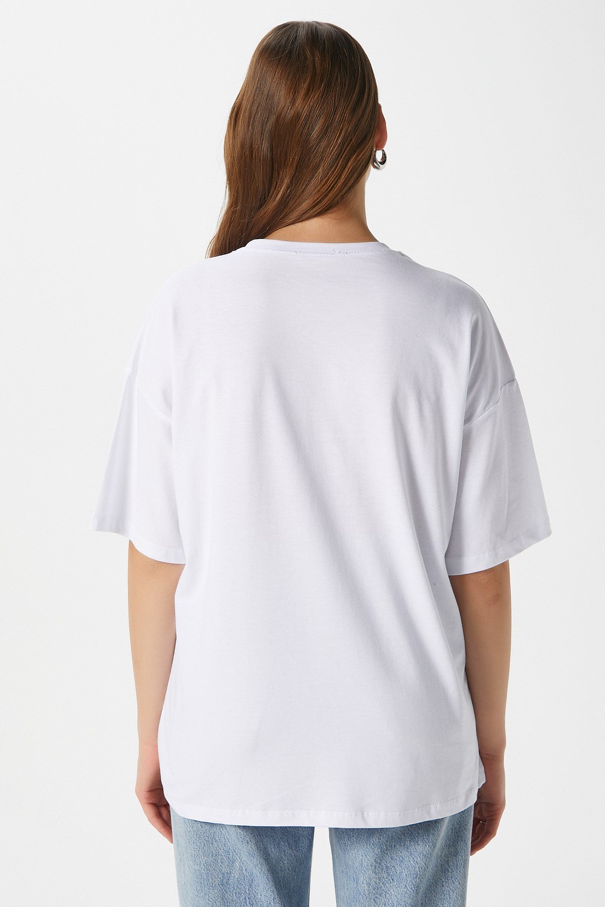 Kadın Something Kiraz Baskılı Beyaz Oversize T-Shirt