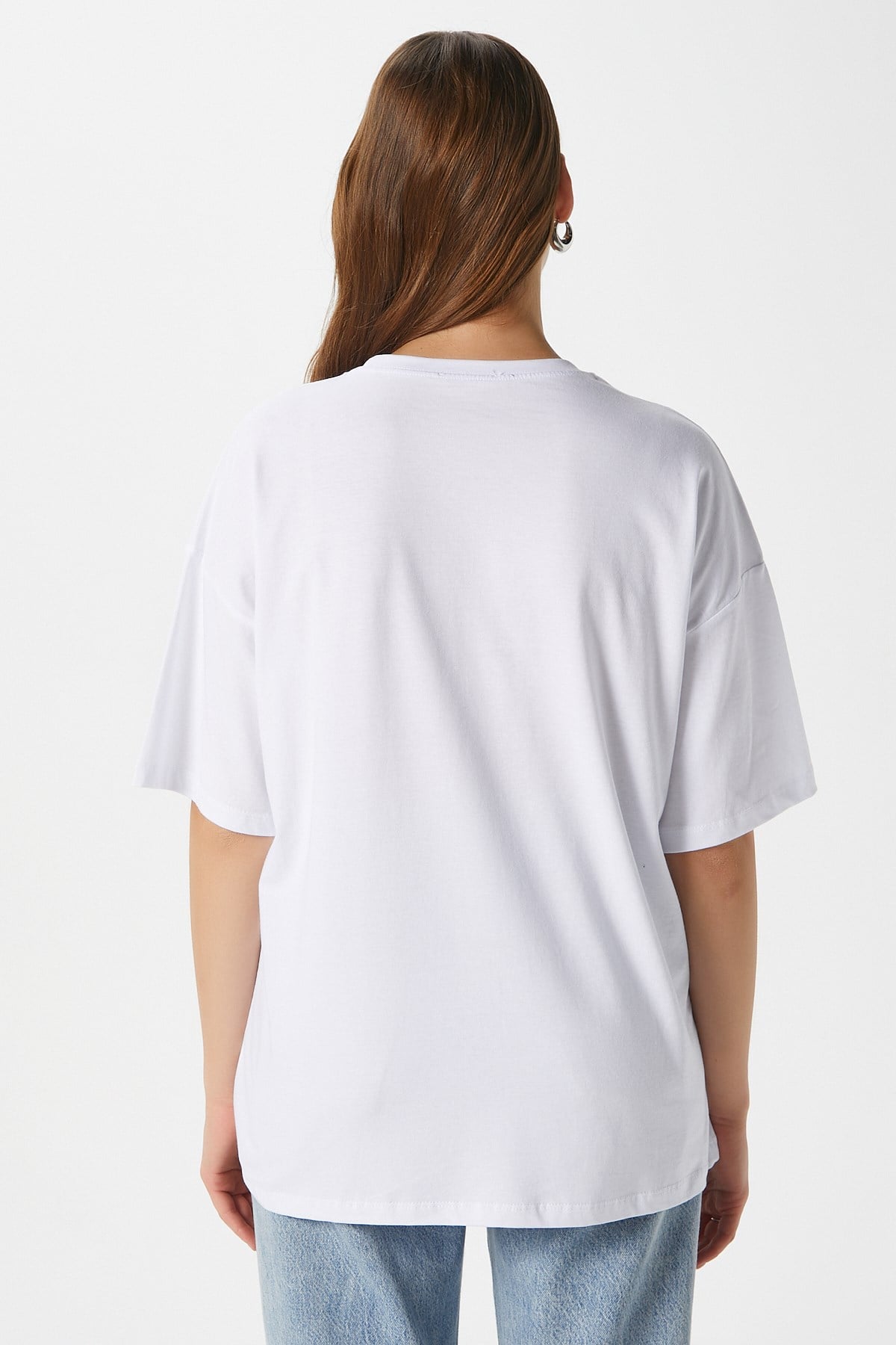 Kadın Something Kiraz Baskılı Beyaz Oversize T-Shirt