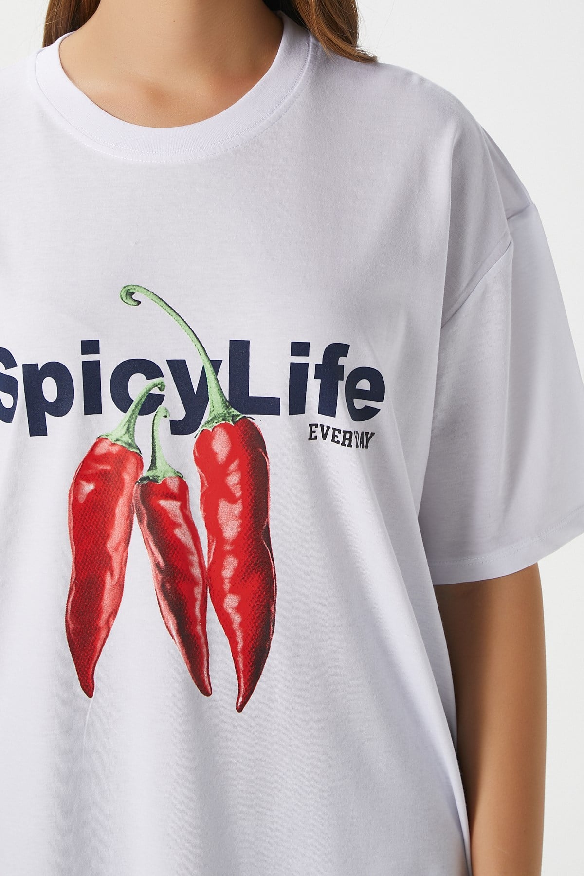 Kadın Spicy Biber Desenli Oversize T-Shirt