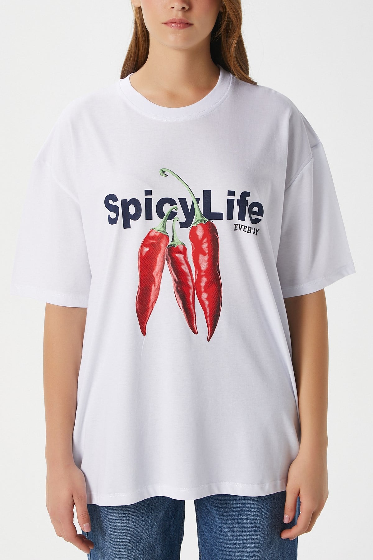 Kadın Spicy Biber Desenli Oversize T-Shirt