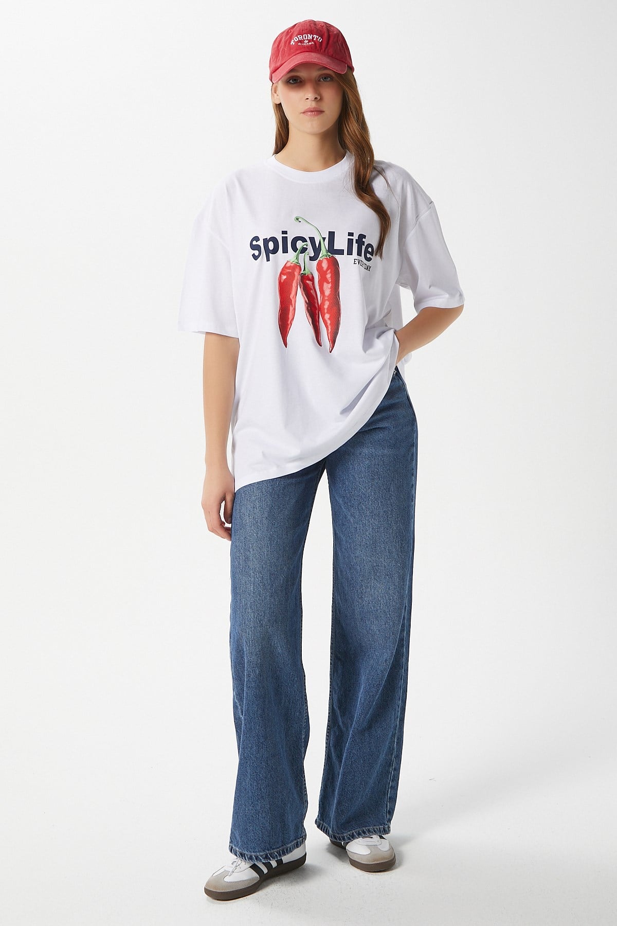 Kadın Spicy Biber Desenli Oversize T-Shirt