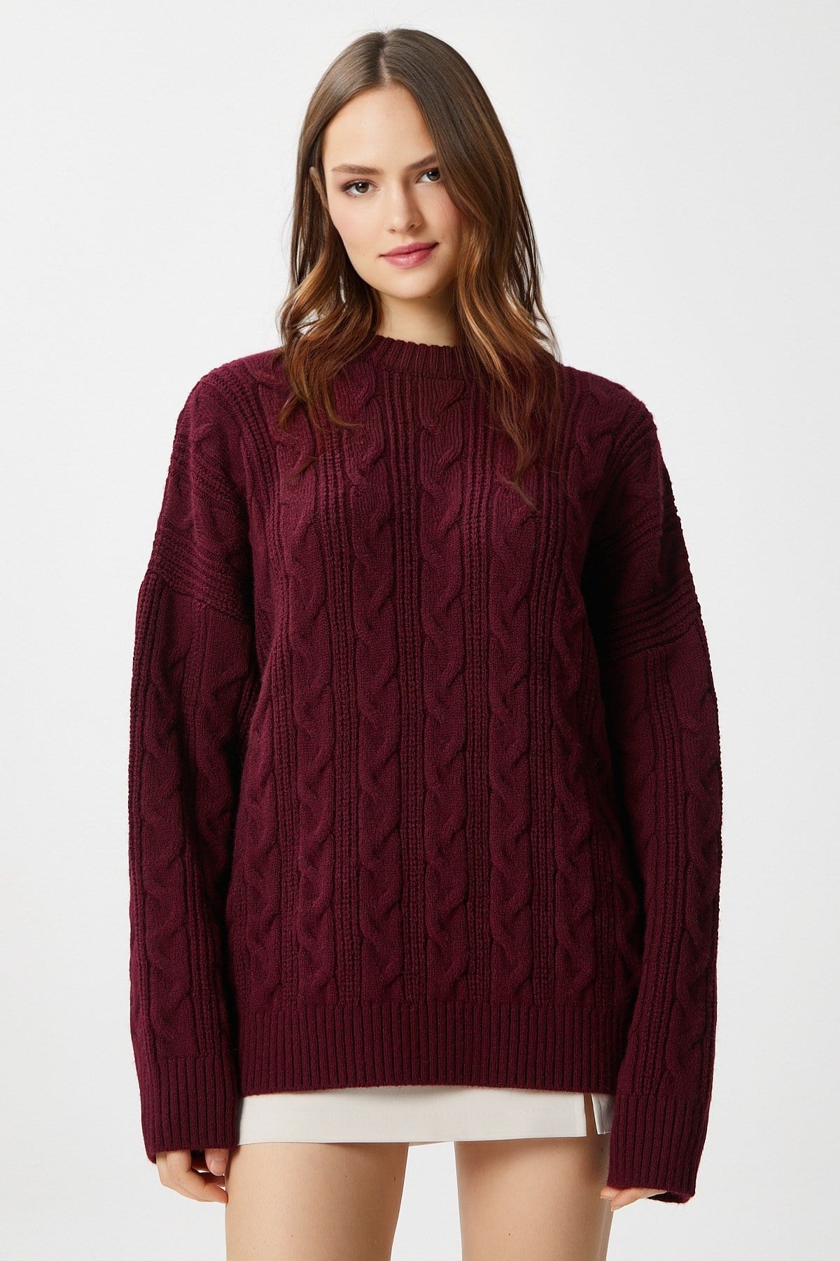 Kadın Stella Yumuşak Oversize Bordo Triko Kazak