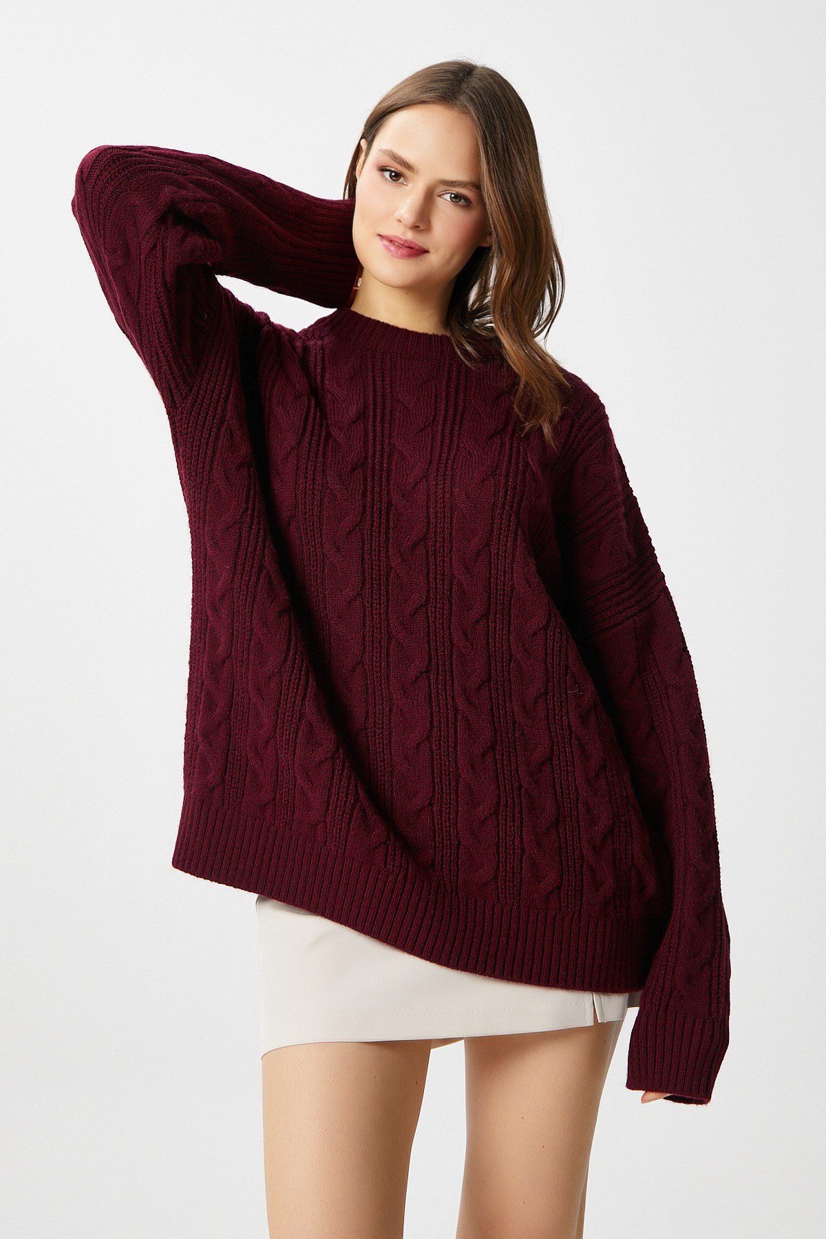 Kadın Stella Yumuşak Oversize Bordo Triko Kazak