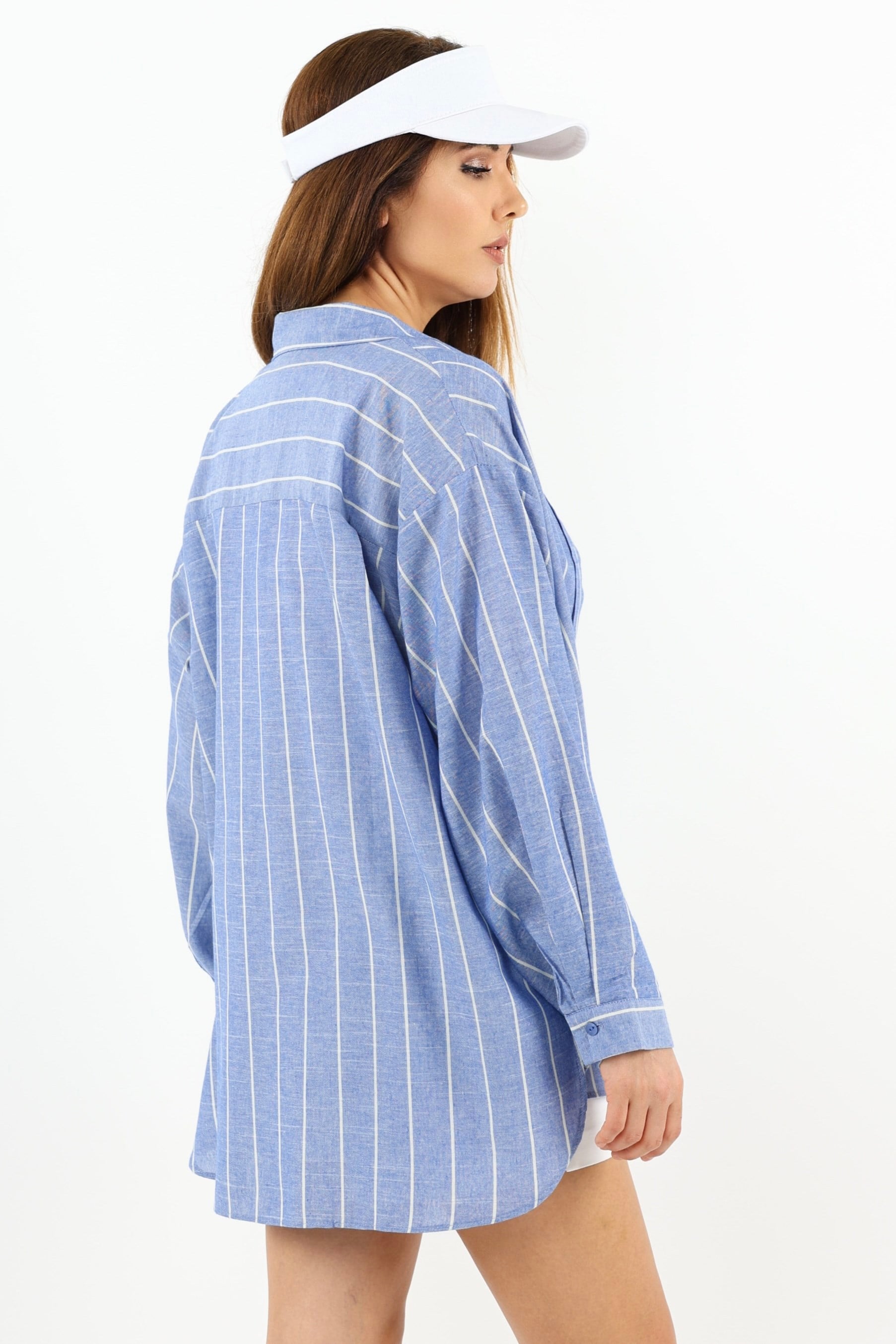 Kadın Stripe %100 Pamuk Oversize Çizgili Uzun Gömlek