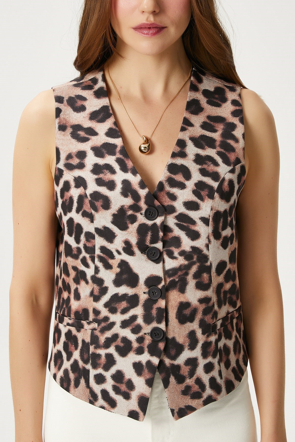 Kadın Style Leopar Astarlı Dokuma Yelek