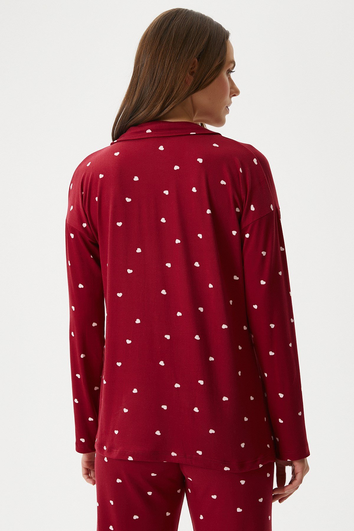Kadın Sweety Extra Soft Bordo Kalpli Pijama Takımı