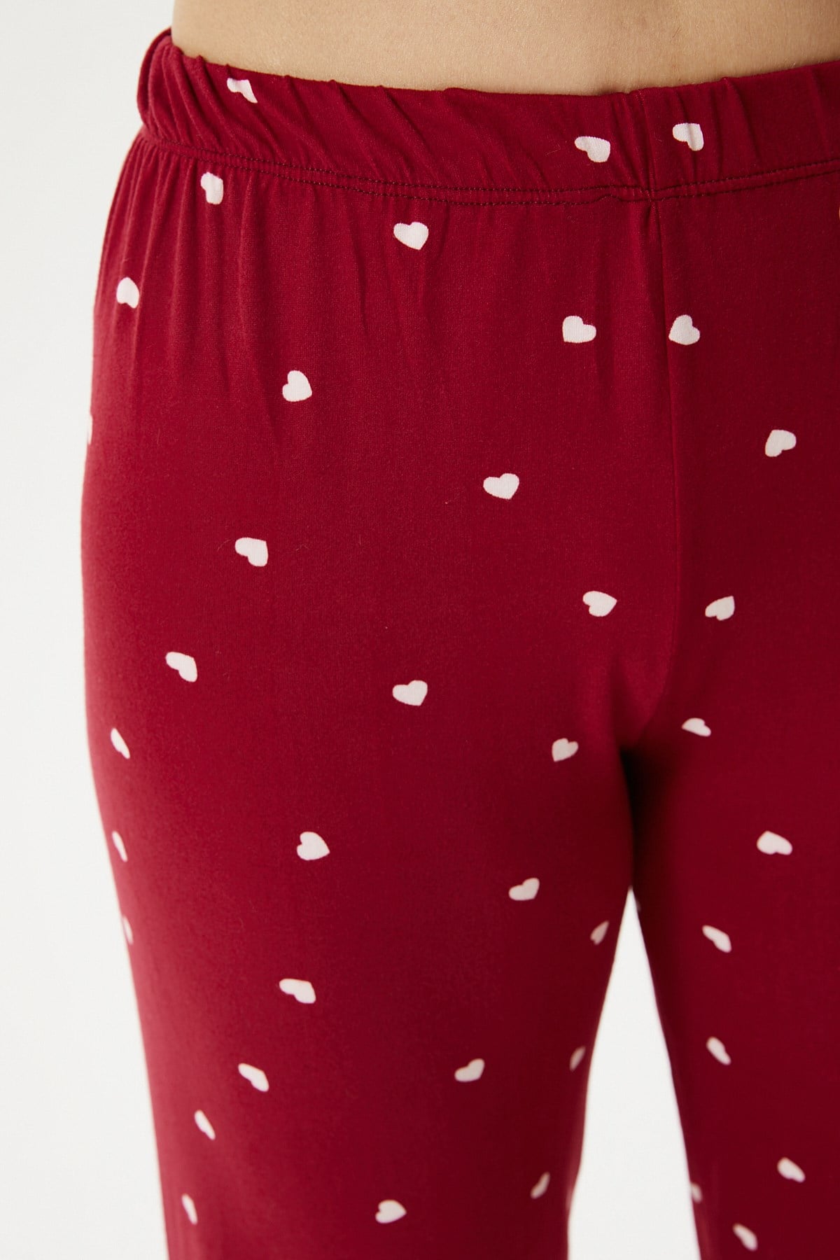 Kadın Sweety Extra Soft Bordo Kalpli Pijama Takımı