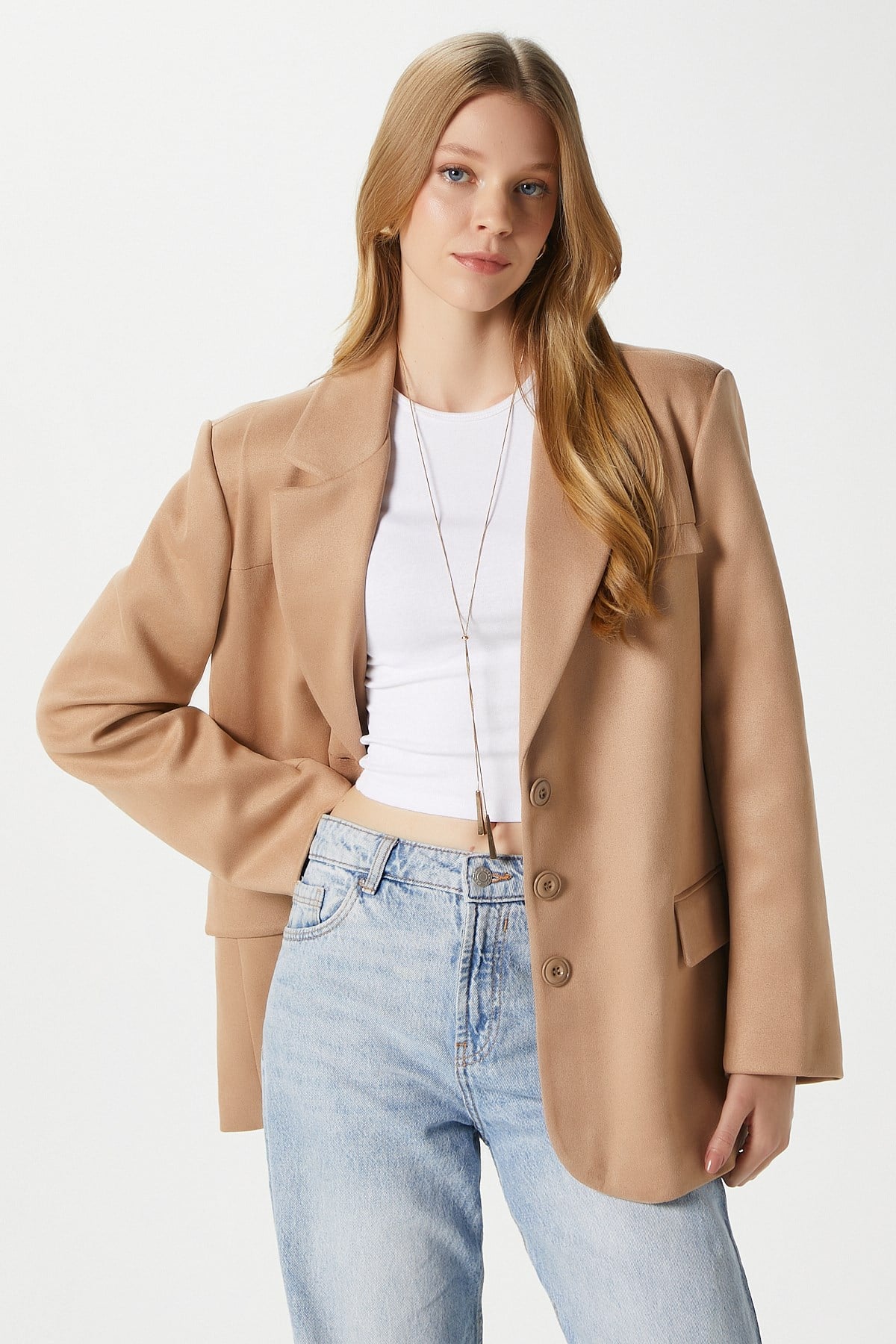 Kadın Thomas Süet Taba Blazer Ceket: