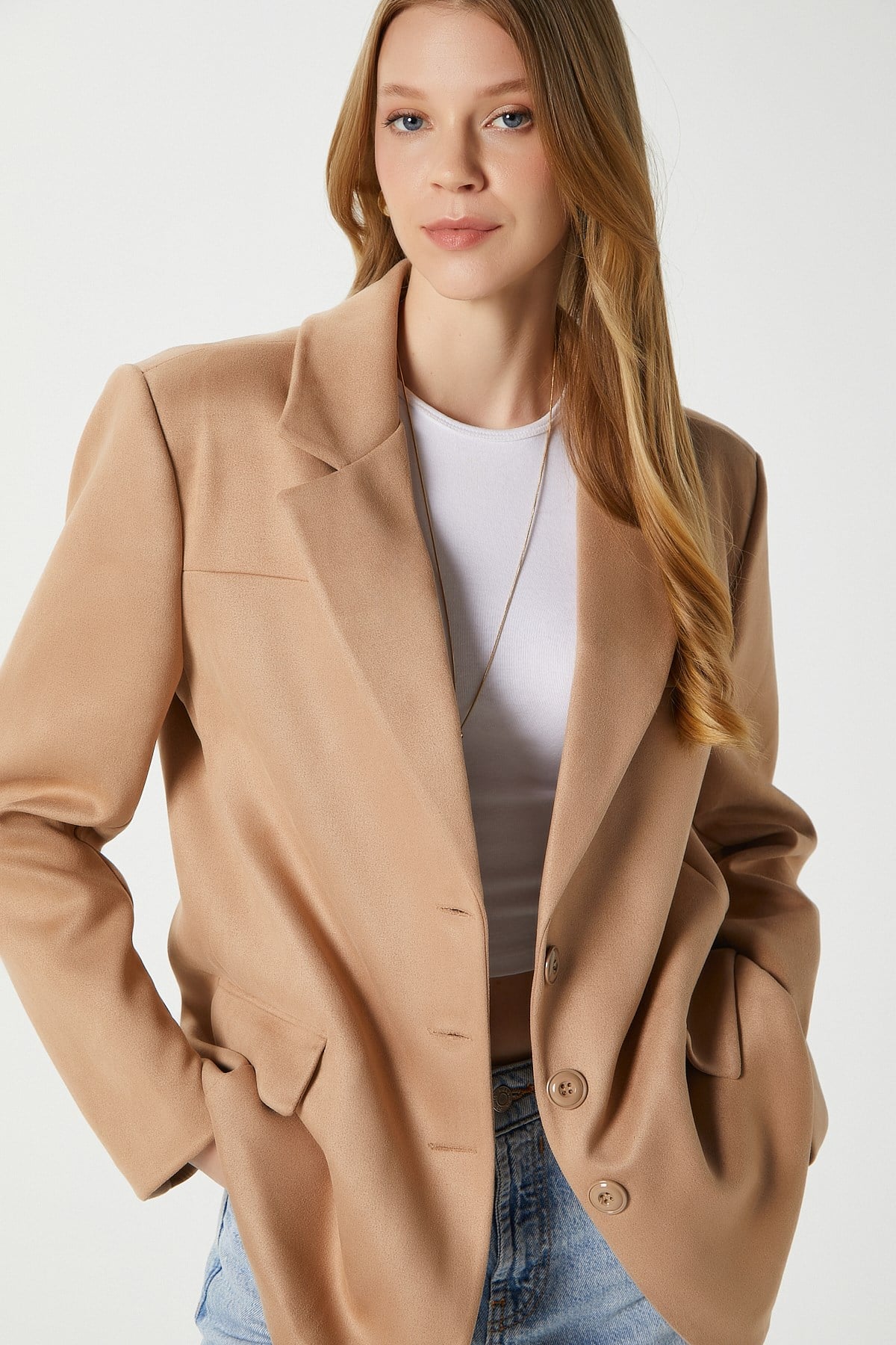 Kadın Thomas Süet Taba Blazer Ceket: