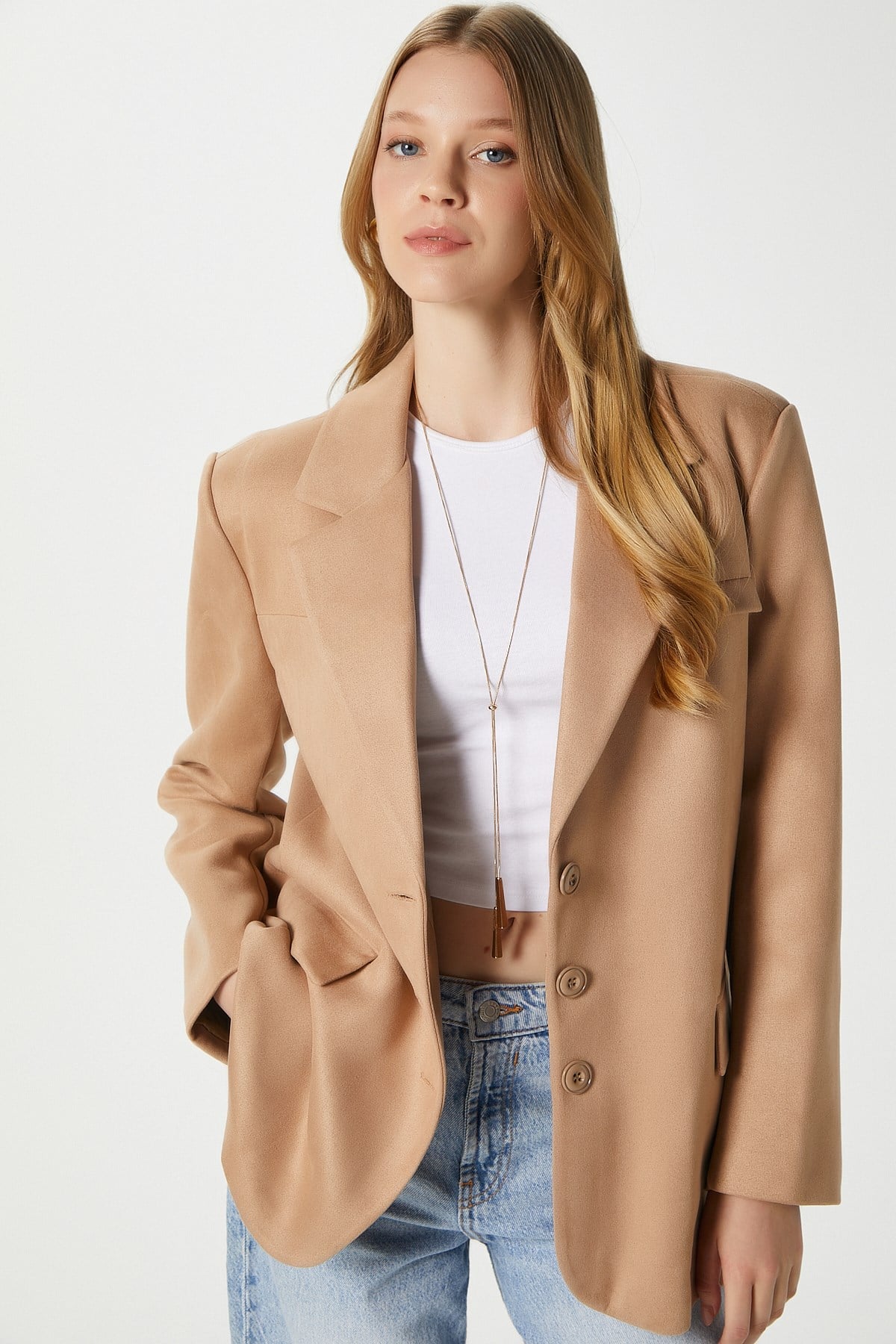 Kadın Thomas Süet Taba Blazer Ceket: