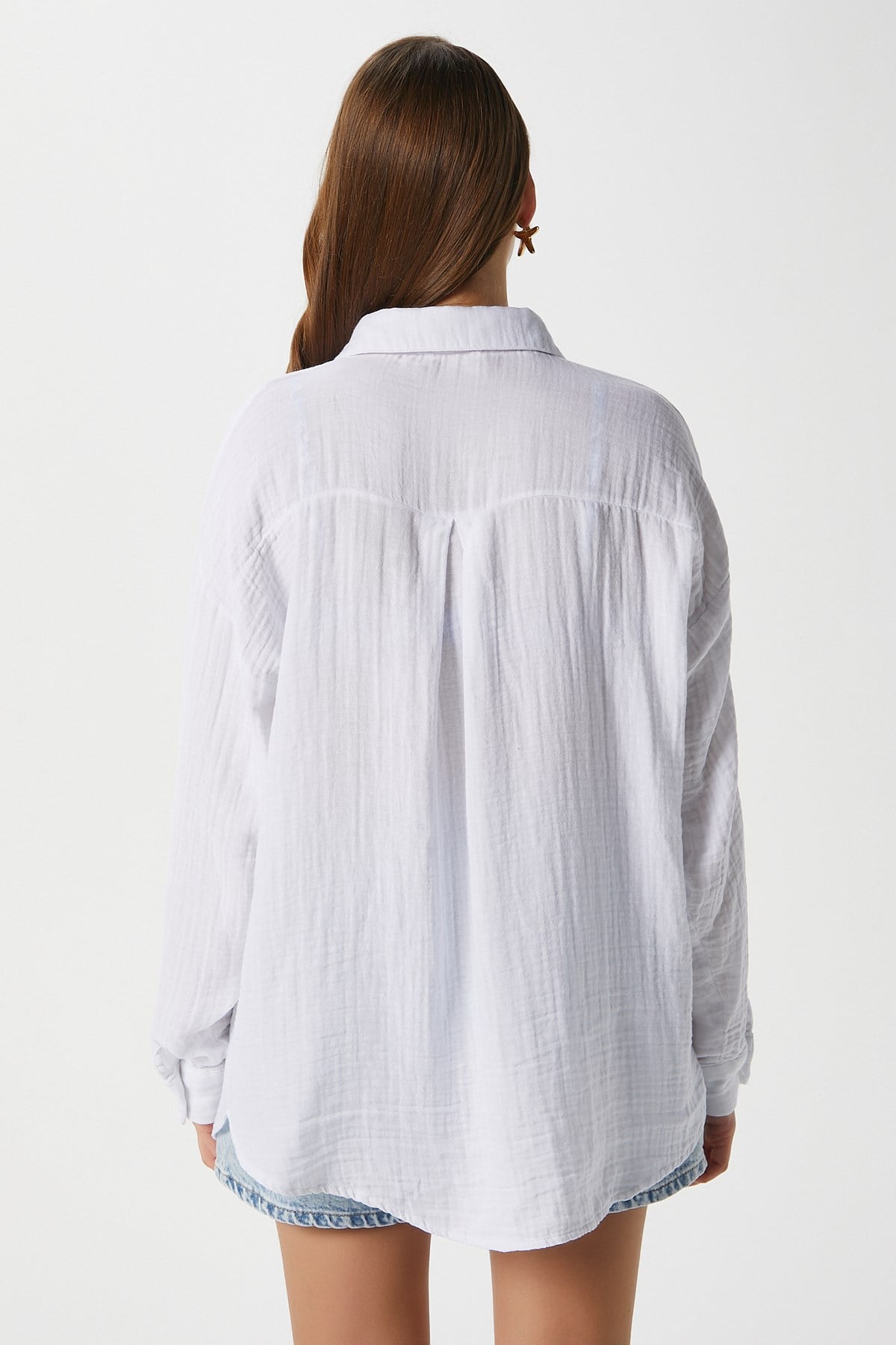 Kadın Tilda %100 Pamuk Müslin Oversize Beyaz Gömlek
