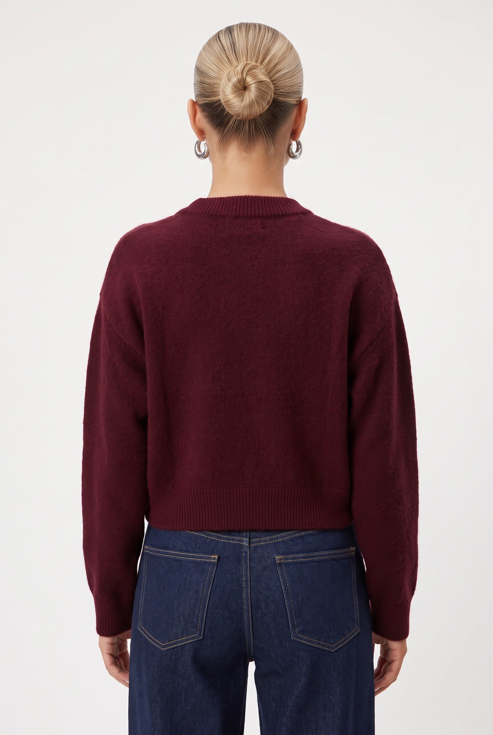Kadın Tilia Crop Bordo Örgü Hırka