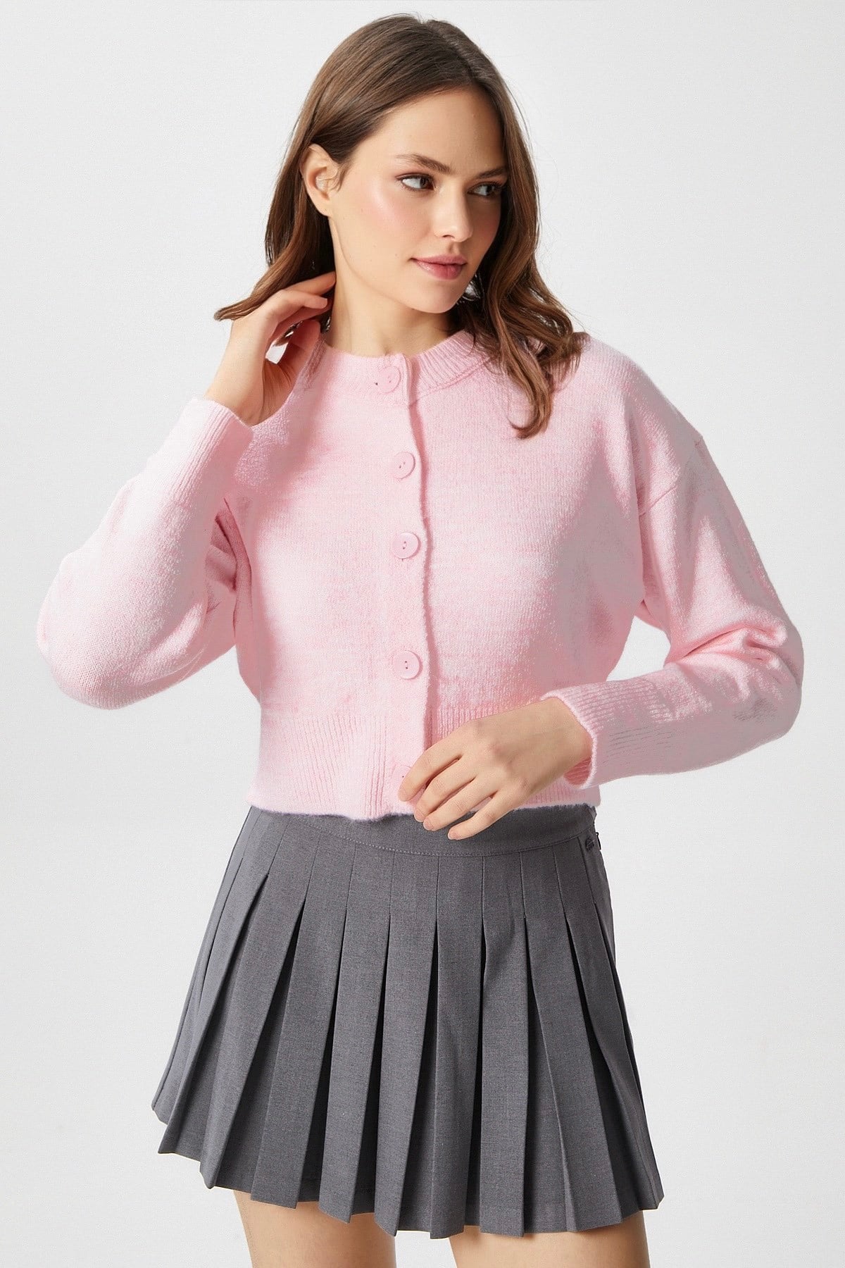 Kadın Tilia Crop Pembe Örgü Hırka