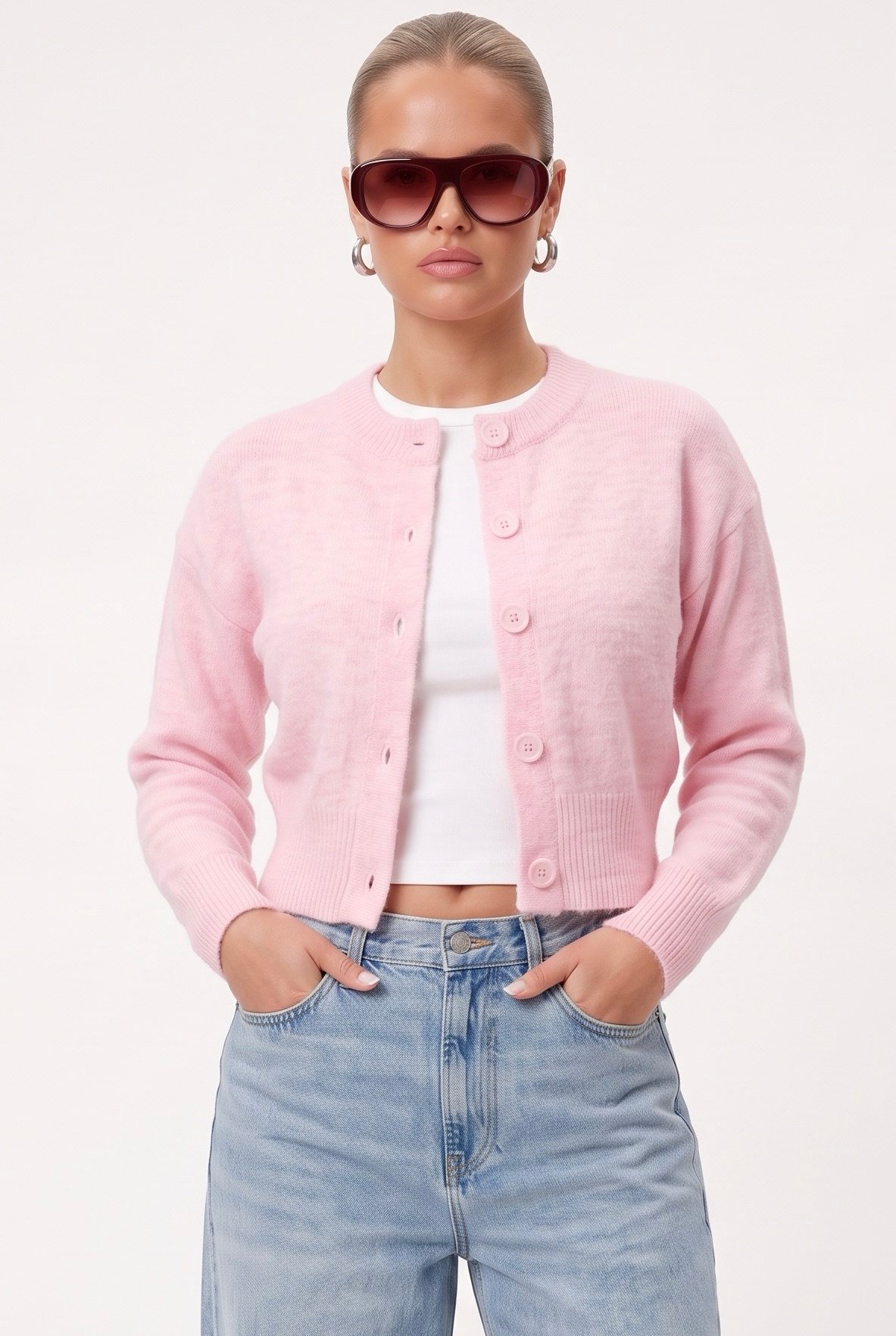 Kadın Tilia Crop Pembe Örgü Hırka