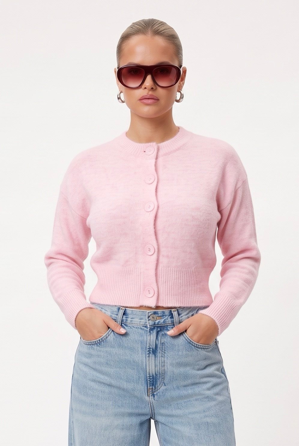 Kadın Tilia Crop Pembe Örgü Hırka