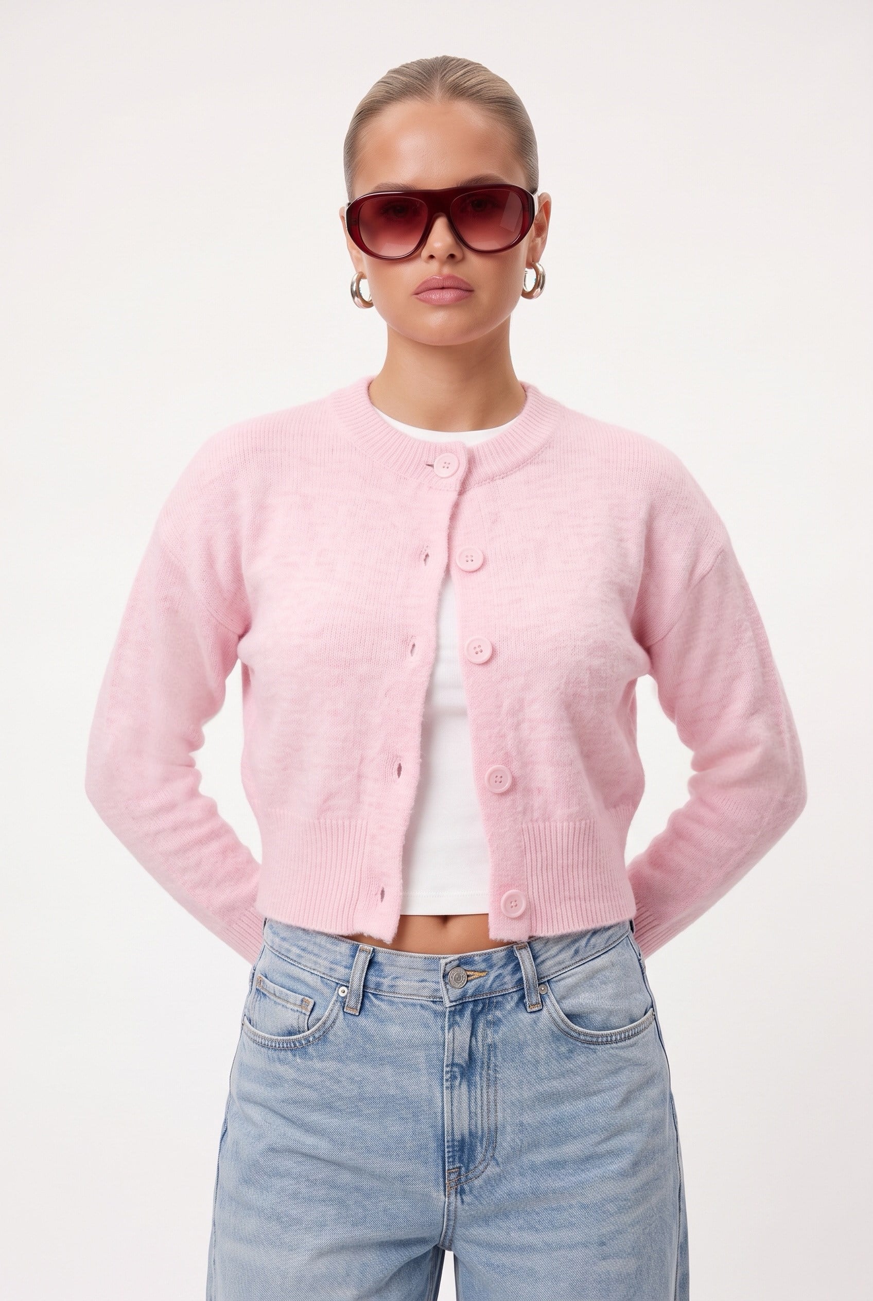 Kadın Tilia Crop Pembe Örgü Hırka