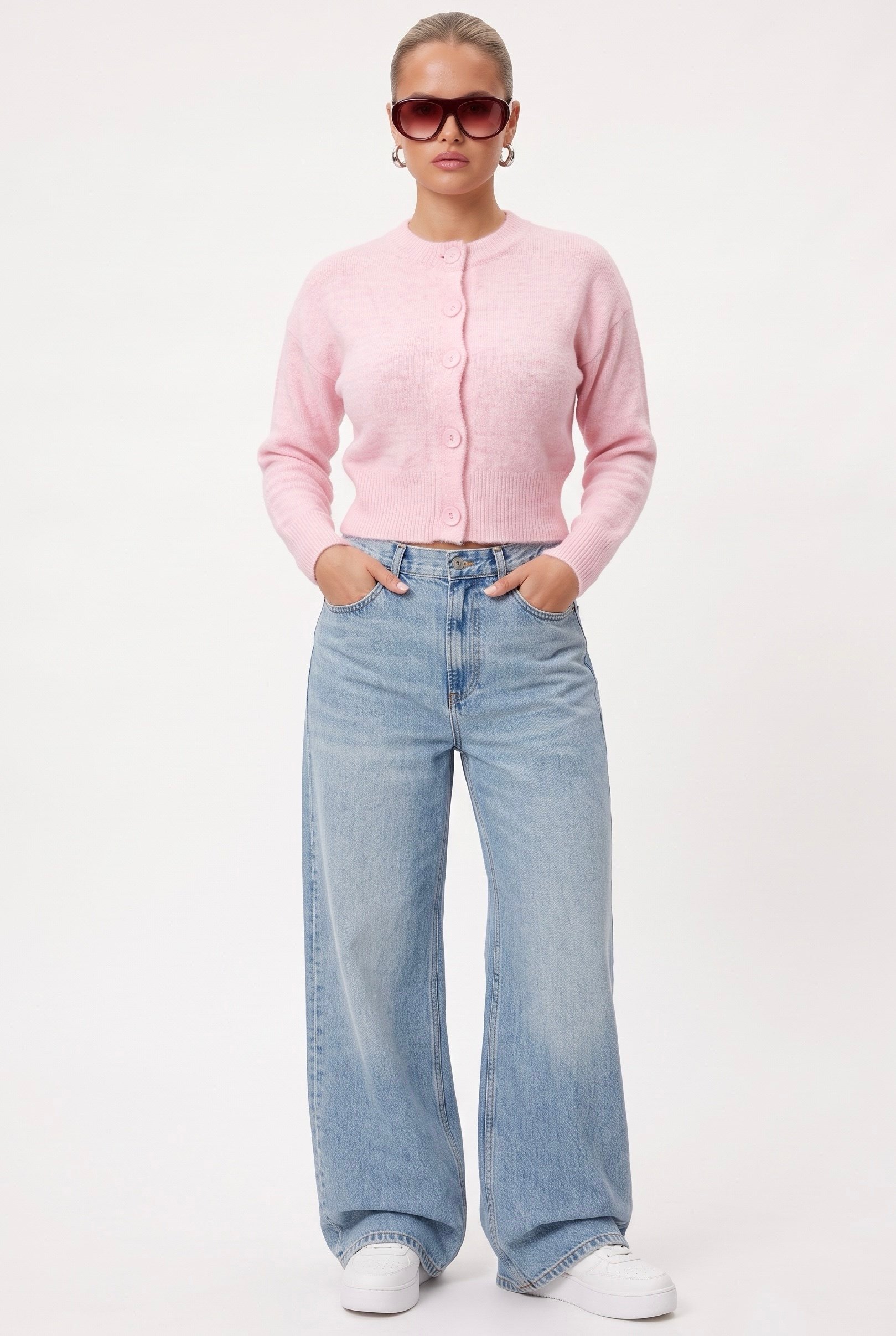 Kadın Tilia Crop Pembe Örgü Hırka