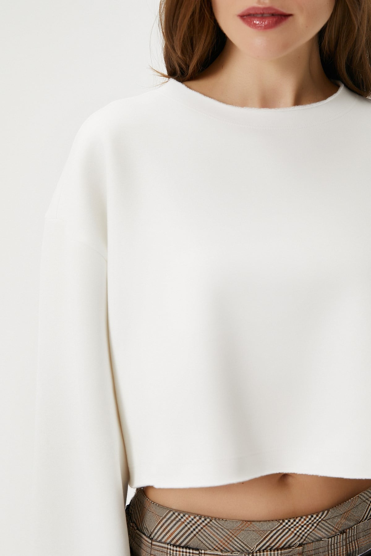 Kadın Vegas Ekru Şardonlu Crop Sweatshirt