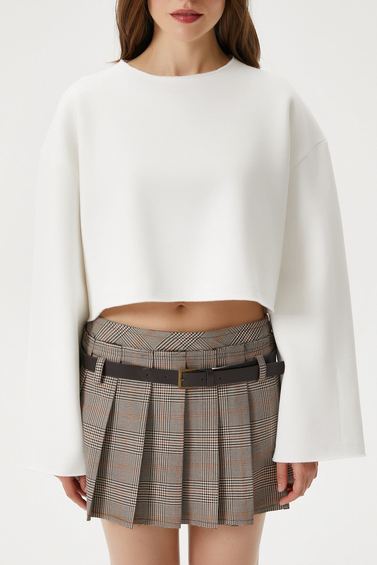 Kadın Vegas Ekru Şardonlu Crop Sweatshirt