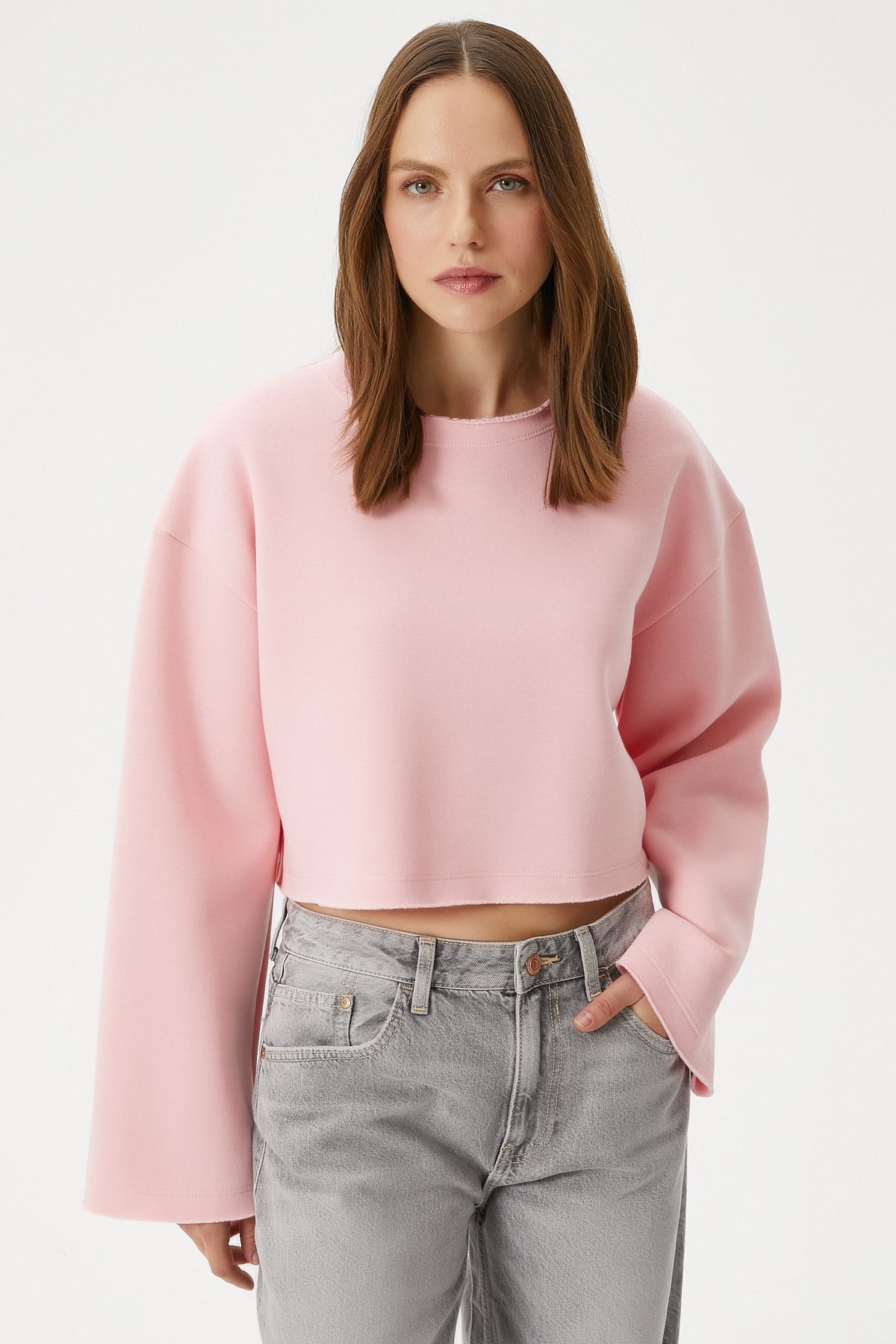 Kadın Vegas Pembe Şardonlu Crop Sweatshirt